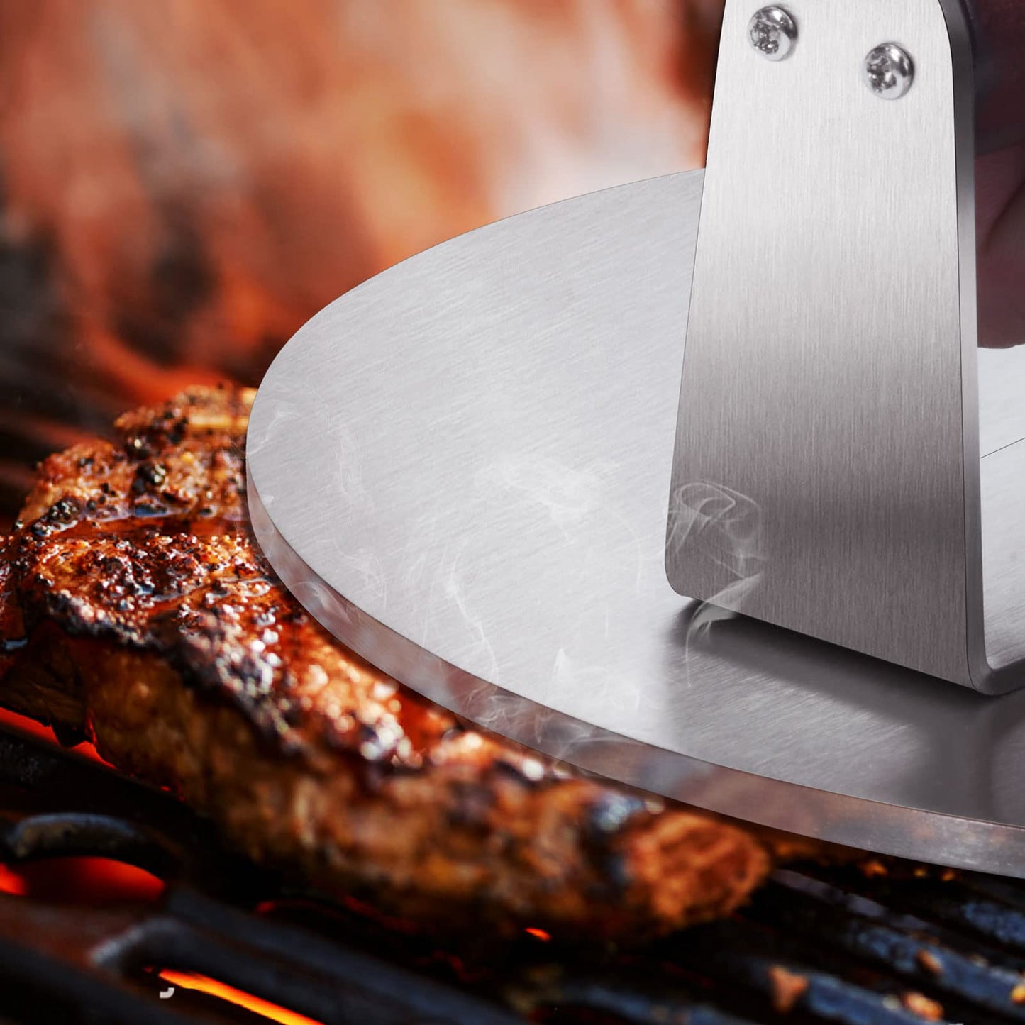 HULISEN 8.4-Inch Burger Press, 2.5 lbs Heavy Duty Bacon & Grill Press, Stainless Steel Smashed Burger Press, Round Smasher with Wood Handle, BBQ Griddle Accessories for Hamburger, Steak, Meat