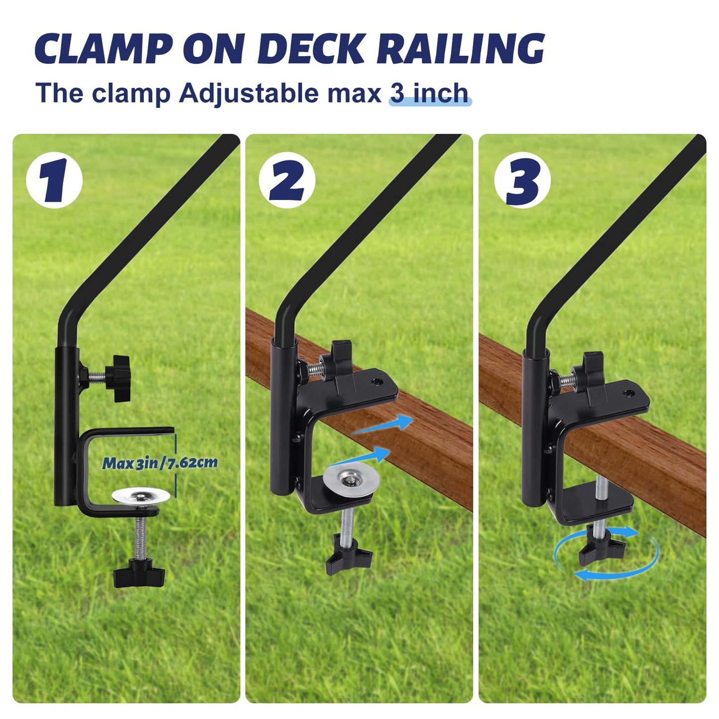 ERYTLLY 2 Packs 3 Inch Clamp Deck Hook Wall PoleWall ounted Deck Hook Extensible and Adjustable Wal!Bracket for Hanging Bird Feeder,Plants,Wind Chimes, 2Packs