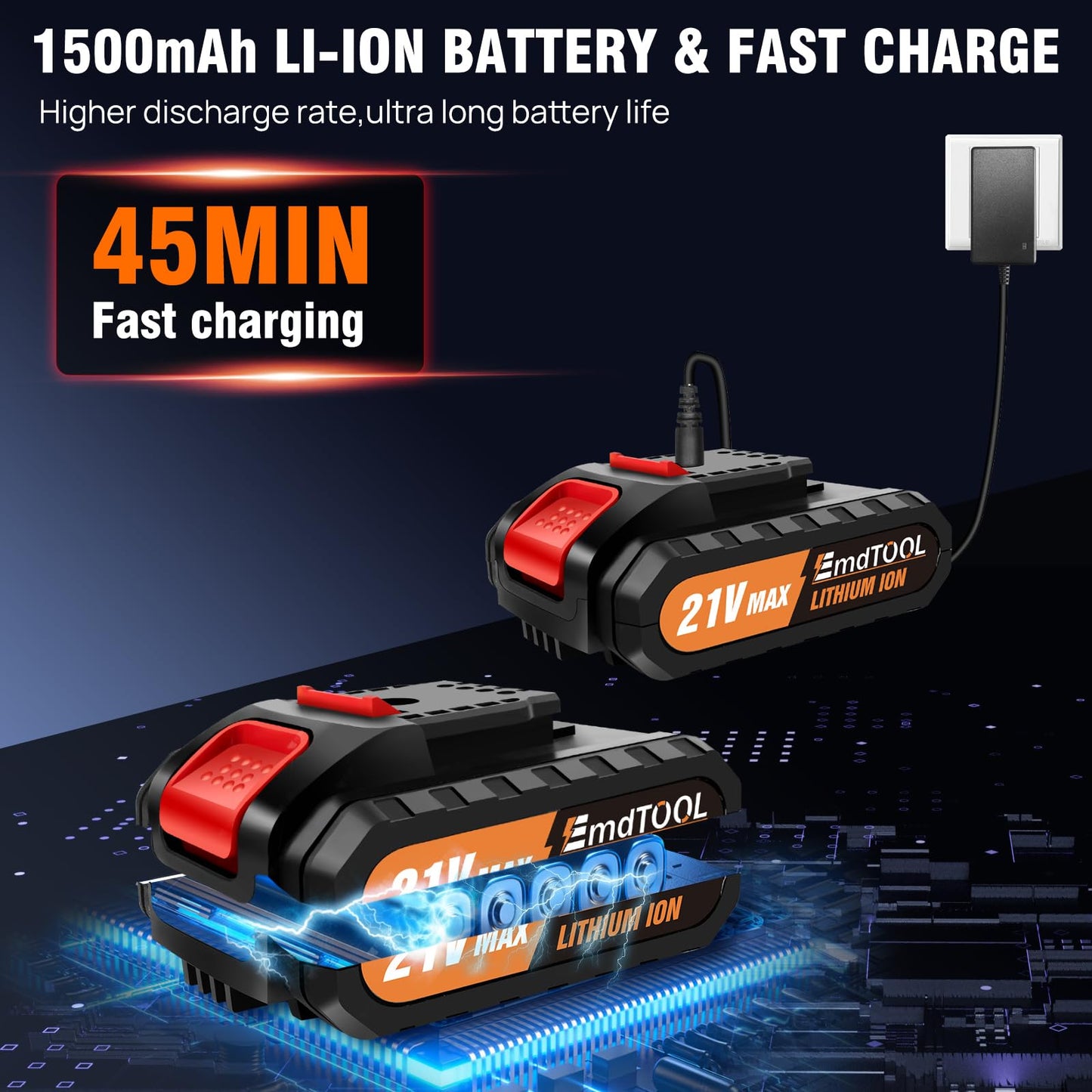 21V Cordless Power Drill with Two Batteries,Electric Screwdriver Drill Set, 2 Variable Speed,25+1 Torque Setting,29PCS Accessories,LED Work Light for Home and Garden DIY Project Kit(45Nm/Orange)