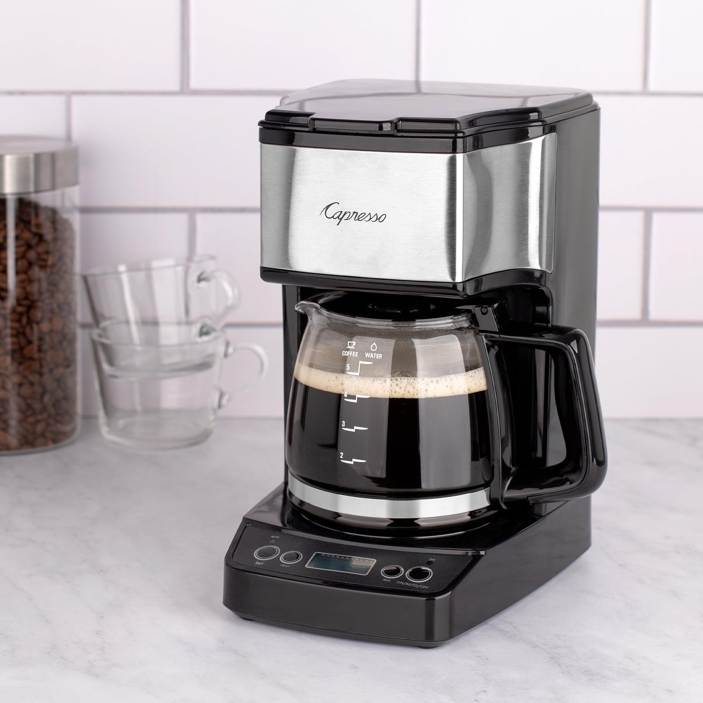 Capresso 426.05 5-Cup Drip Mini Coffeemaker, Black/Silver