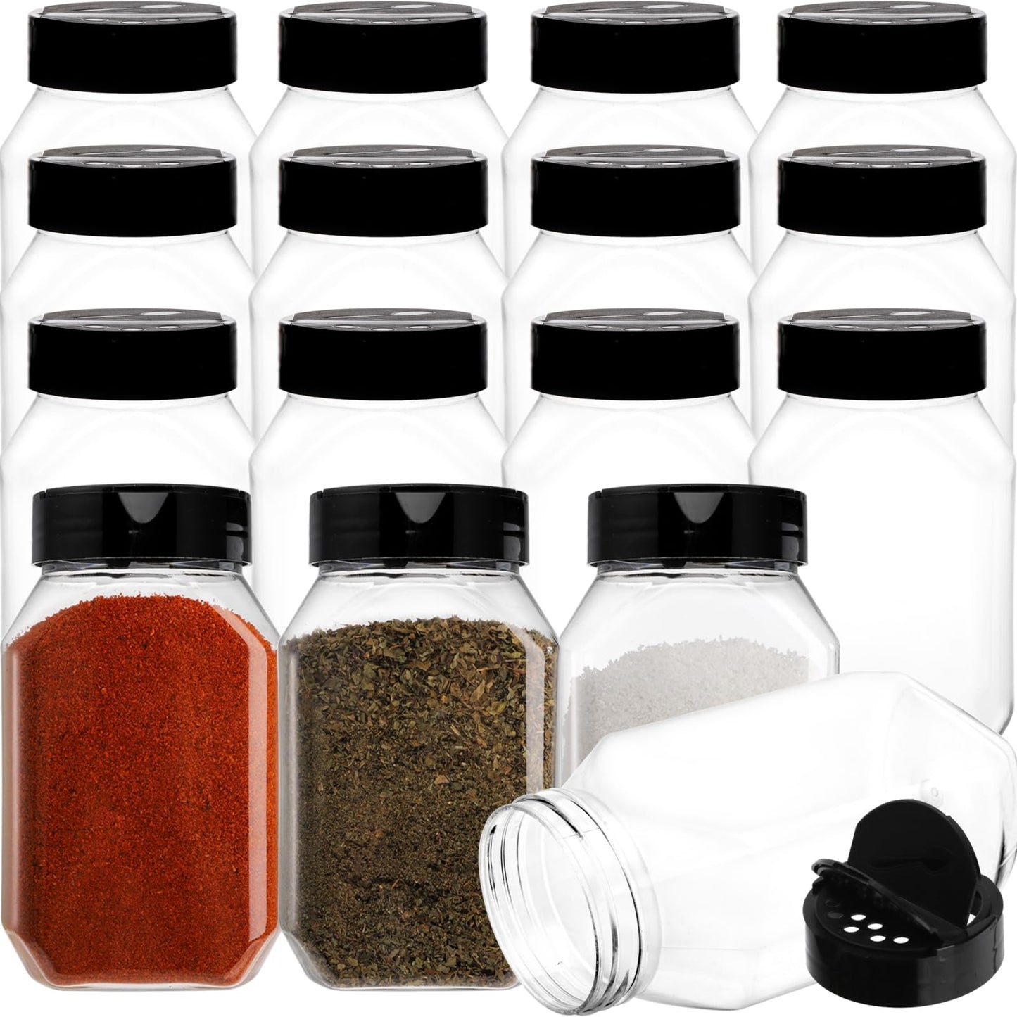 Dicunoy 16 Pack 500ml Plastic Spice Jars, 17 OZ Large Seasoning Containers with Shaker Lids, BPA Free Spice Jars Large, Reusable Empty Storage Spice Bottle for Kitchen Storing Spice, Powders