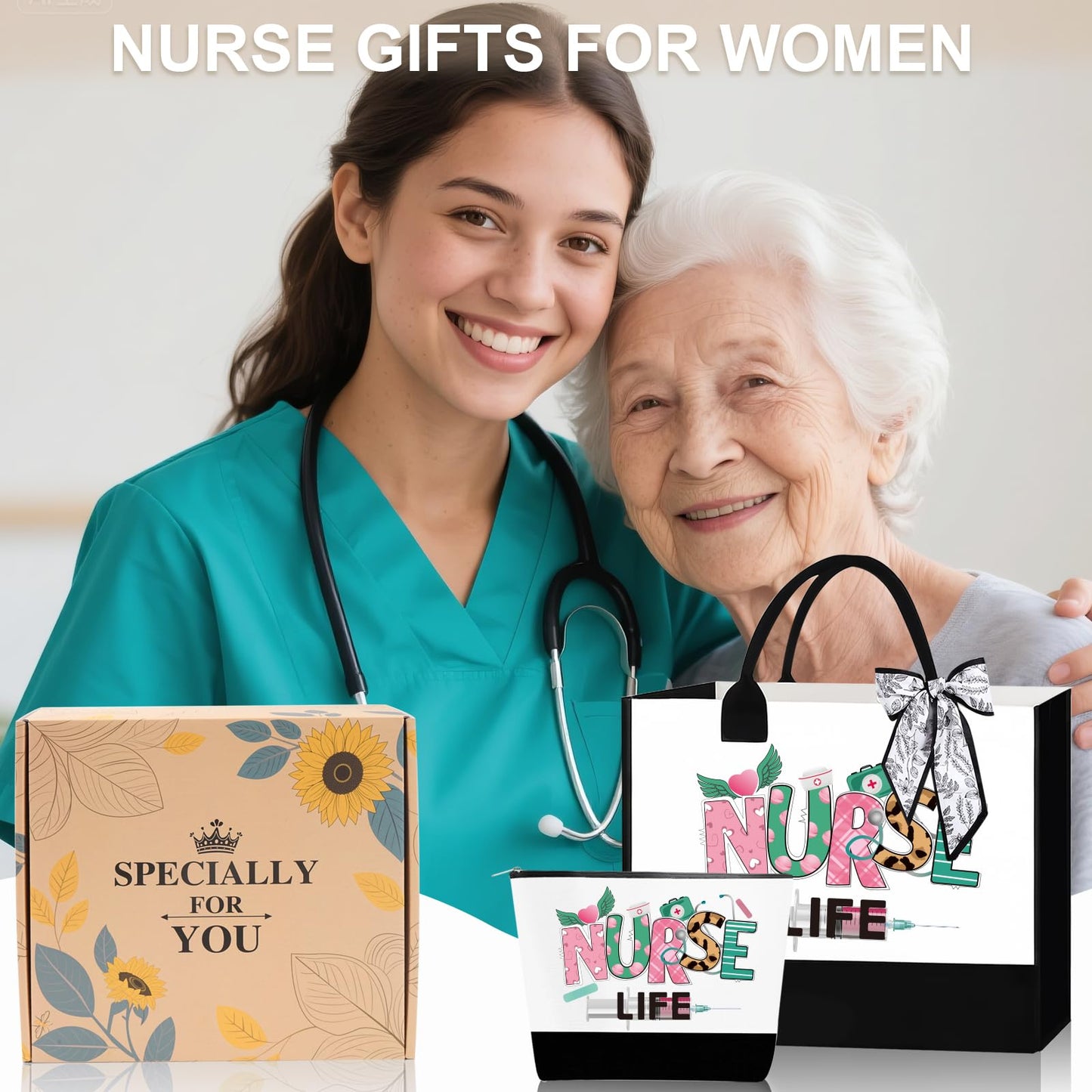 Nurse Gifts for Women, Nurse Appreciation Gift Set for Female Nursing Student - RN Graduation, Nurses Week & Christmas Gift Basket with Canvas Tote Bag