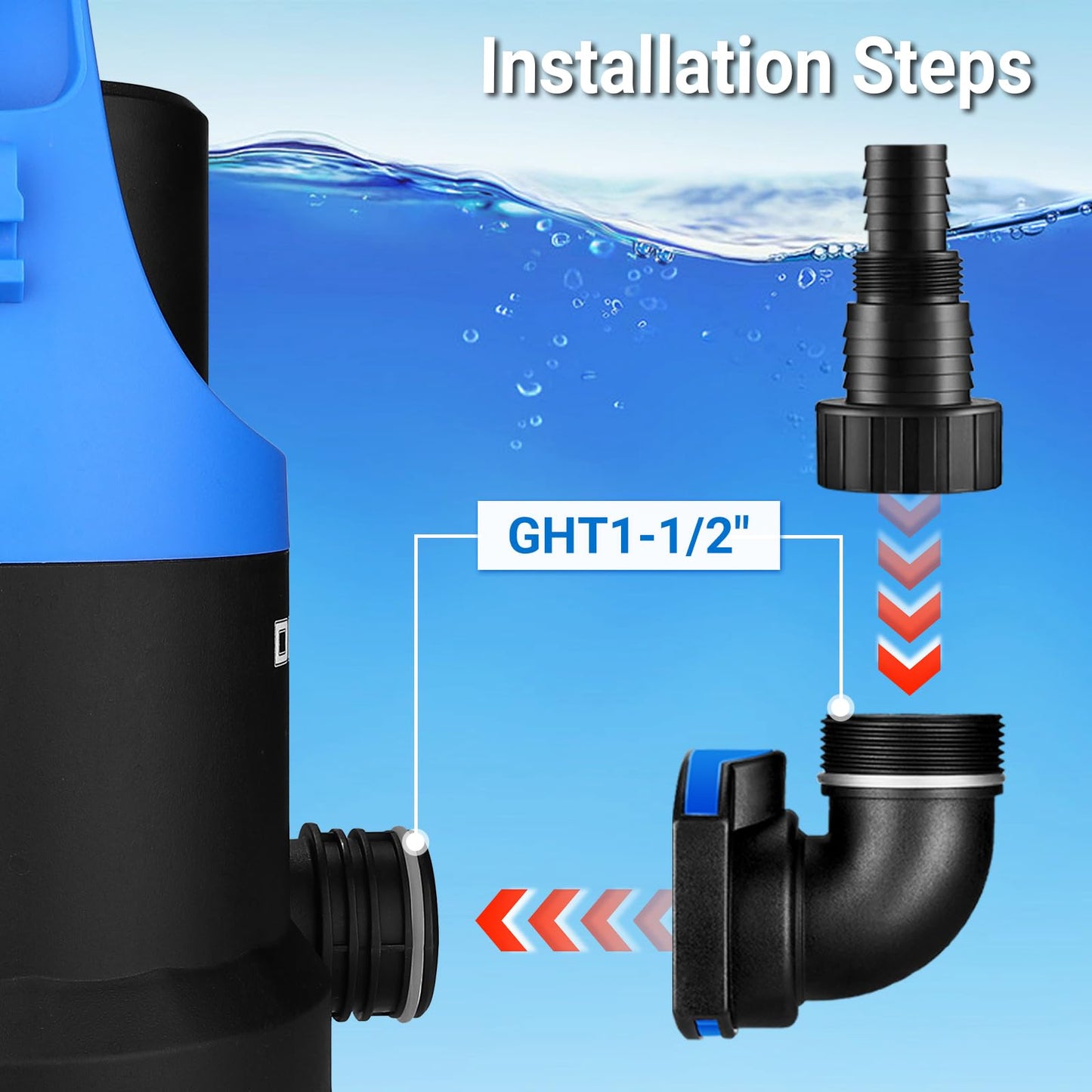 Sump Pump 1 HP Submersible Water Pump Thermoplastic Portable Utility Pump 4500 GPH High Flow Water Removal