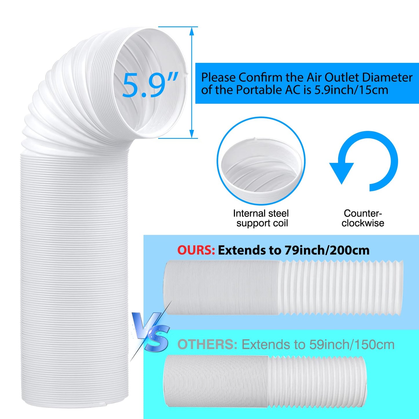 Upgrade Portable AC Window Vent Kit with 5.9Inch Exhaust Hose(79Inch Length),Portable Air Conditioner Window kit,Adjustable Length 17" to 61" for Vertical & Horizontal Sliding Window