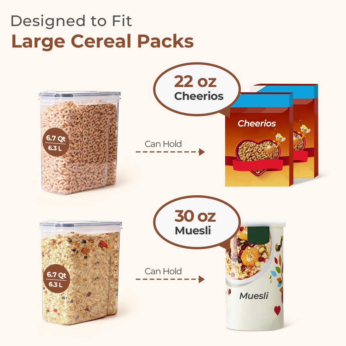 ComSaf 6.3L Cereal Storage Container Set of 2,Food Grade Airtight Plastic Storage Container,Large Cereal Dispenser Pantry Organization and Canister for Rice, Pasta, Sugar & Flour,Ideal for Home Cooks
