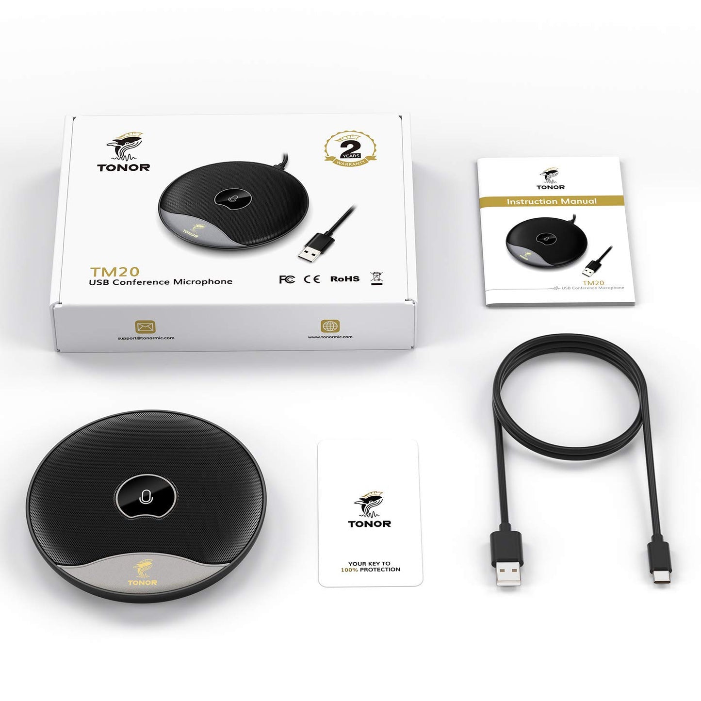 TONOR USB Conference Microphone, 360° Omnidirectional PC Computer Condenser Mic with Mute Button for Online Meeting/Class, Zoom Call, Skype Chatting, Plug & Play (TM20)