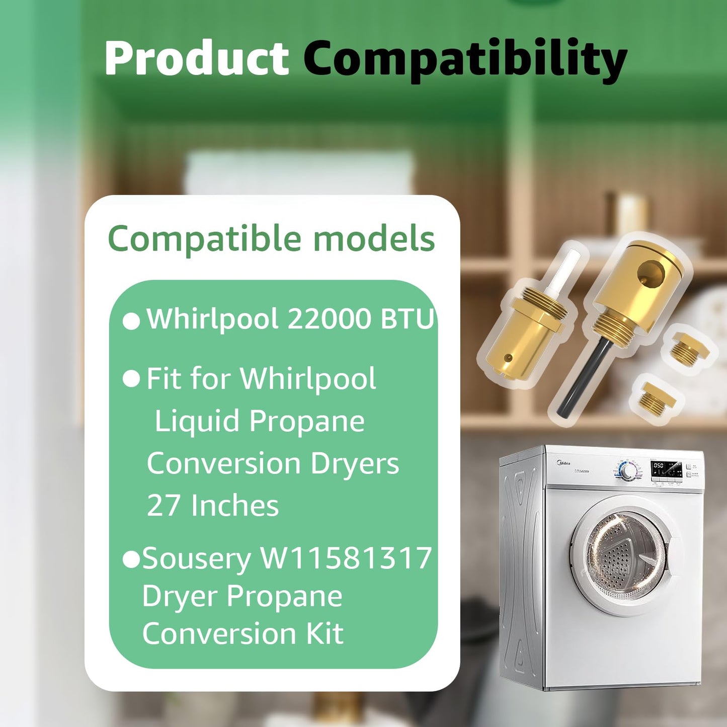 Sousery W11581317 Dryer Propane Conversion Kit For Whirlpool 20000 BTU/Hr Natural Gas to Liquid Propane Conversion Dryers 27 Inches Standard 1 Each LP Kit Comes With 3-year warranty
