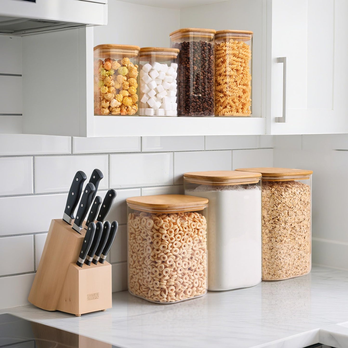 ComSaf 1.2 Gallon Wide Mouth Flour Sugar Storage Containers 2 Pcs, 156 oz Glass Storage Containers with Lids, Large Pantry Glass Jar with Lid, Big Jars for Rice, Flour, Sugar, Cereal, Cookie, Coffee