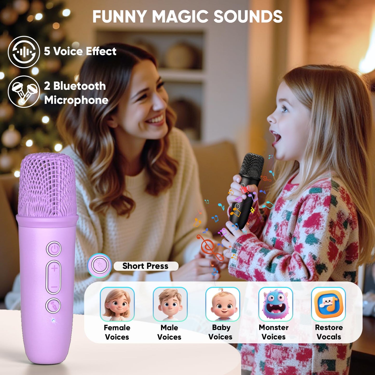 Exssary Karaoke Machine with Disco LED Lights for Kids Adults, Toys Birthday Gifts for Girls 3 4 5 6 7 8-12 Years Old Portable Speaker with 2 Bluetooth Microphone Family Home Party
