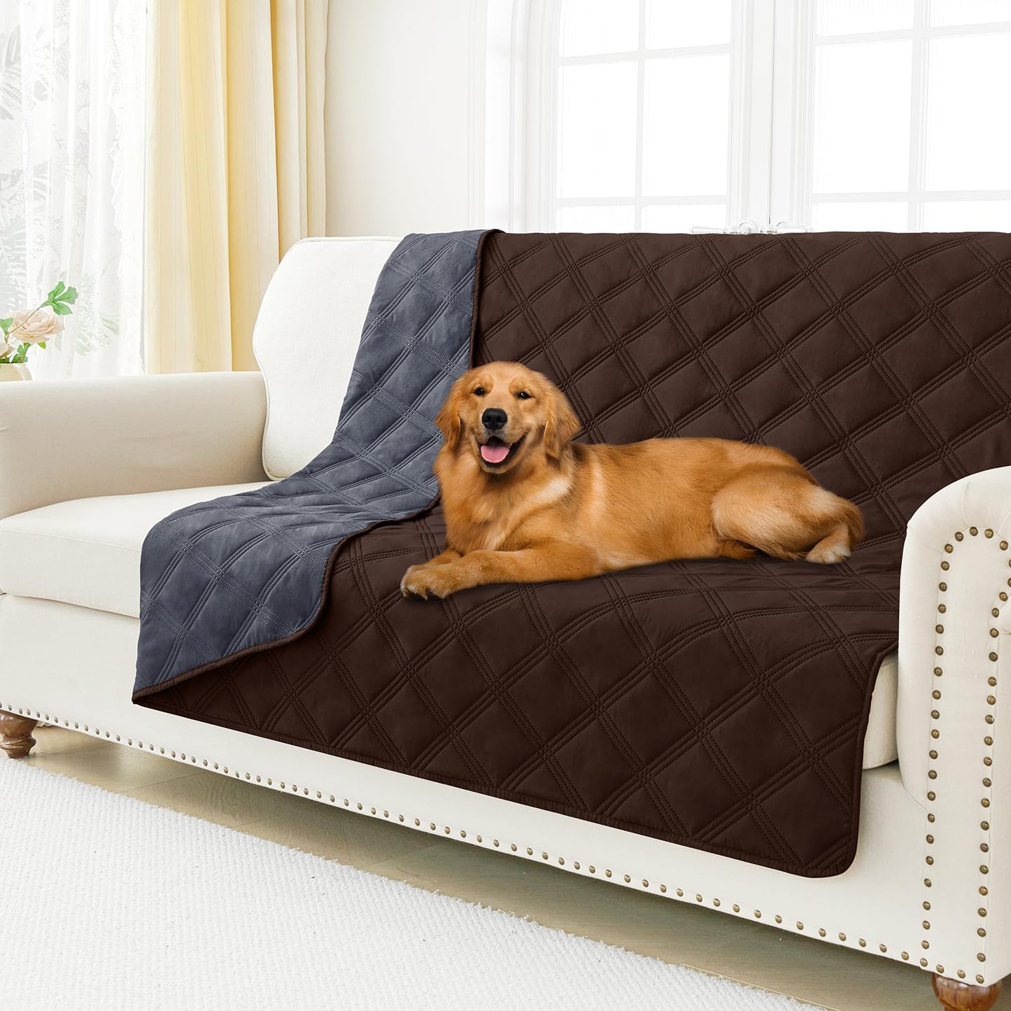 smiry Waterproof Dog Bed Cover Blanket, Soft Reversible Pet Blanket, Washable Leakproof Cats Dogs Couch Cover for Sofa, Couch, Furniture, 68x82 Inch, Chocolate/Dark Grey