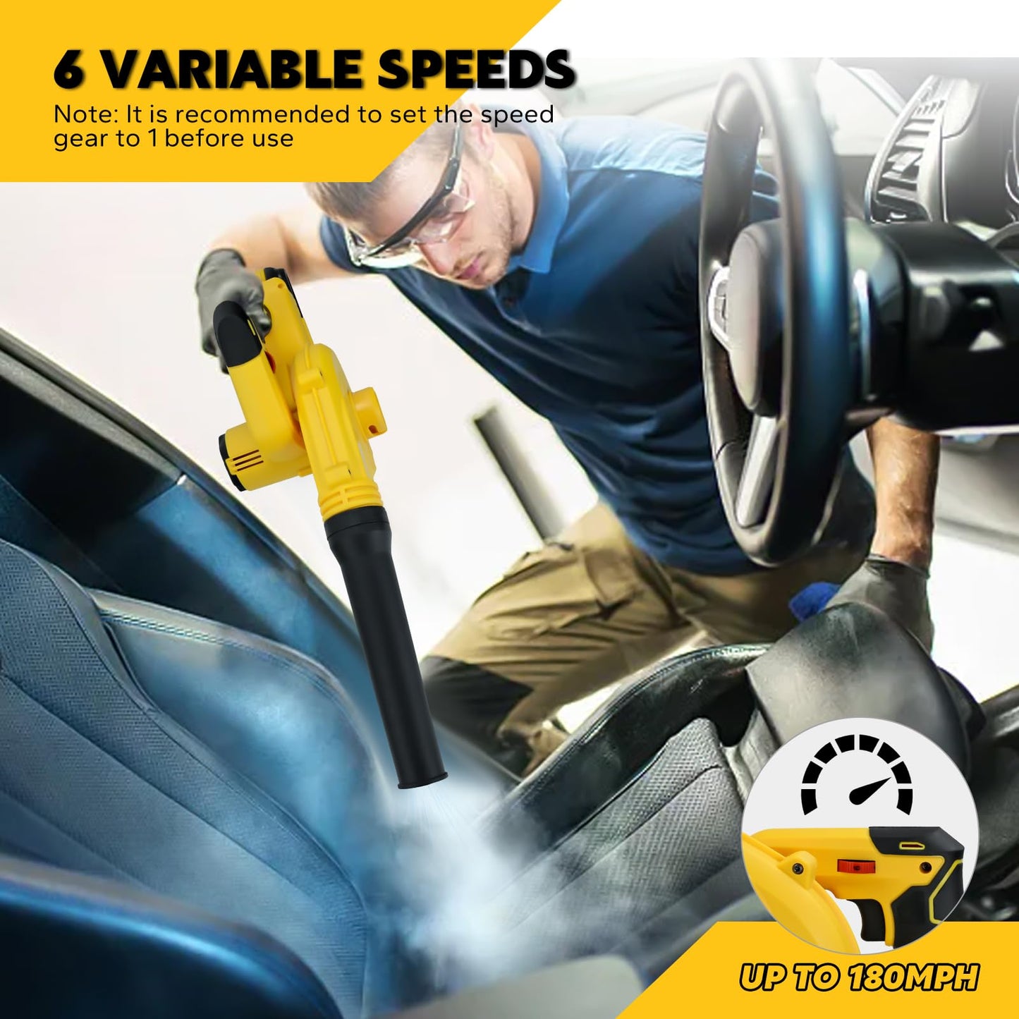 Cordless Leaf Blower for Dewalt 20V Max Battery with Brushless Motor, 6 Variable Speed Up to 180MPH, 2-in-1 Blower & Vacuum, Handheld Electric Blowers or Lawn Care/Dust(No Battery)