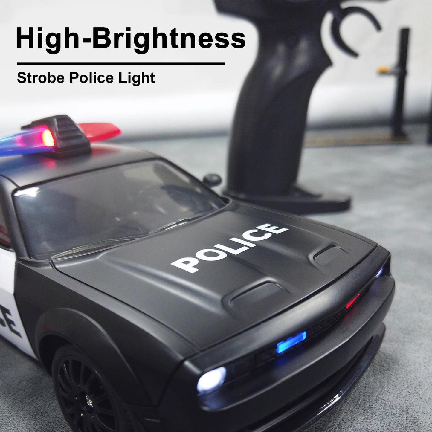 Hylukon RC Drift Car, 1:24 Scale Police Car Toy, 4WD RC Car Toy with Lights, Birthday Gift Ideas for Teens (2 Battery)