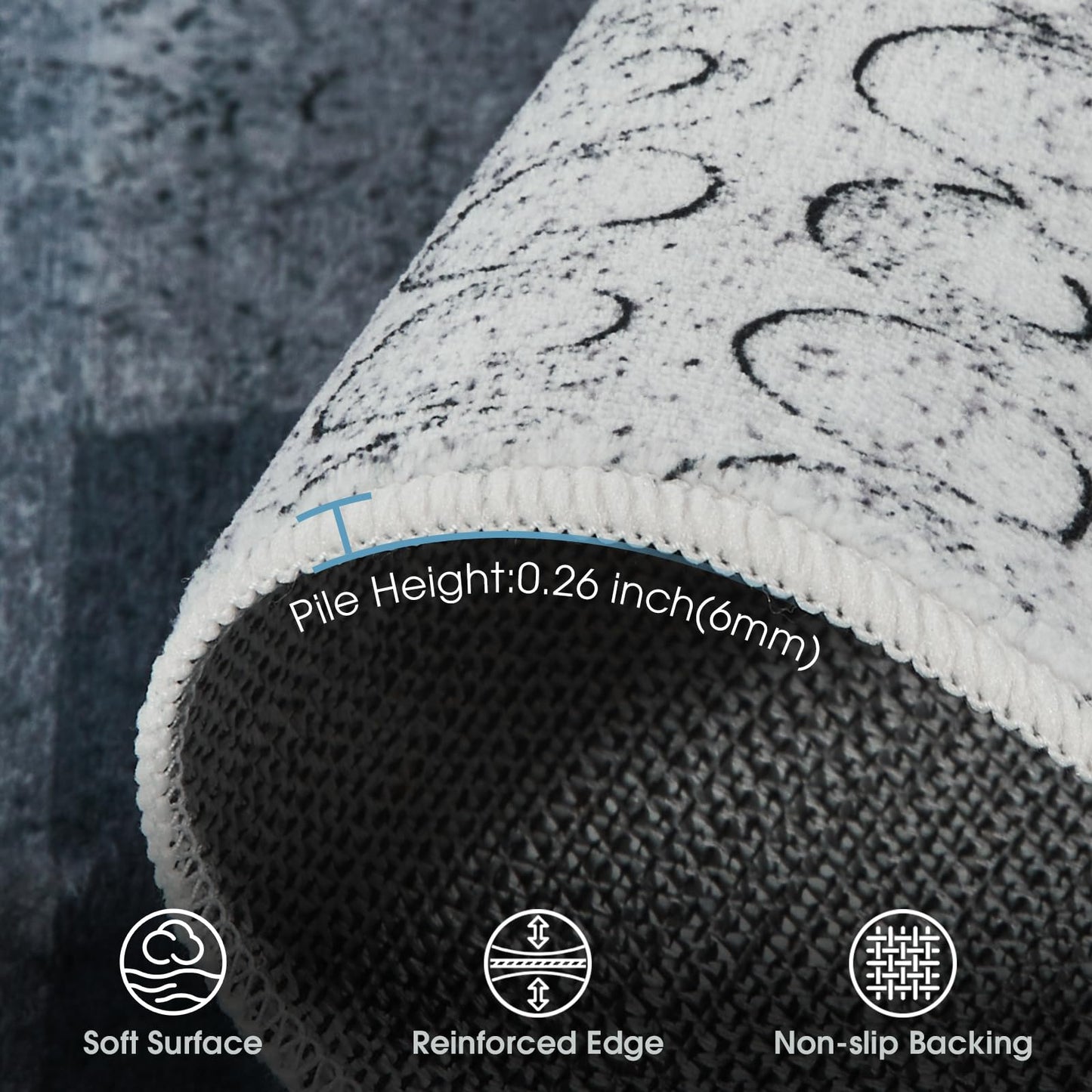 Area Rugs 5x7 for Living Room, Washable Ultra-Thin Checkered Rug for Bedrooms, Non-Slip Soft Flat Print Plaid Carpet for Classroom, ‎Dining Room, Office, Kids Playroom, Gray & Blue