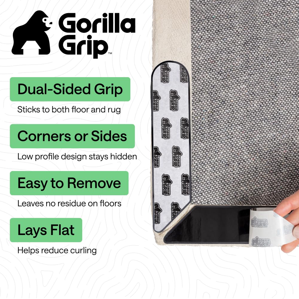 GORILLA GRIP 24 Pc Rug Gripper Pads Keep Area Rugs Corners from Curling, Reusable Double-Sided Stickers Holds Down Carpet in Place, Grips on Tile and Hardwood Floors Helps Prevent Sliding, Home Décor