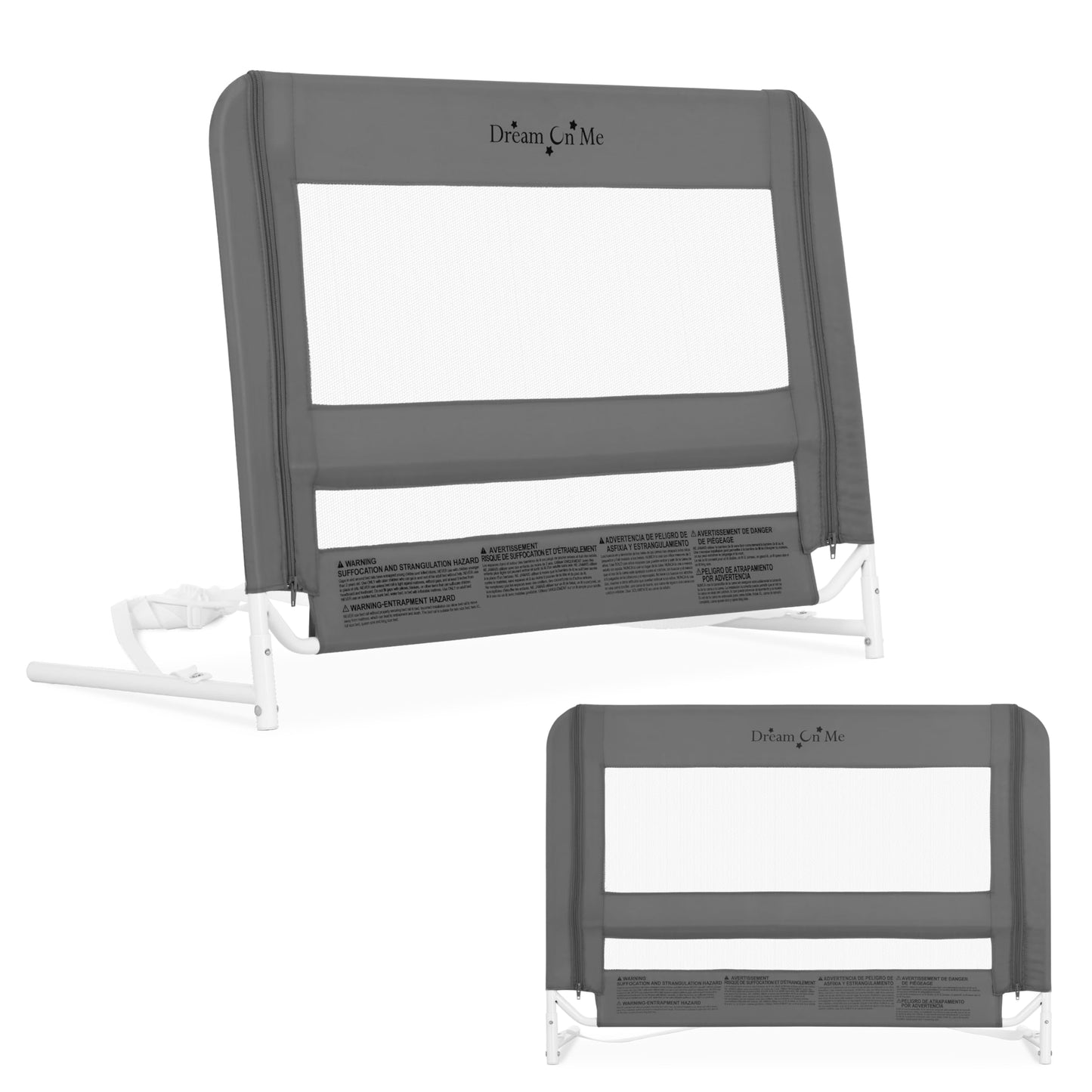 Dream On Me Lightweight Mesh Security Adjustable Bed Rail with Breathable Fabric in Grey, for Toddlers 18 Months, 5 Years