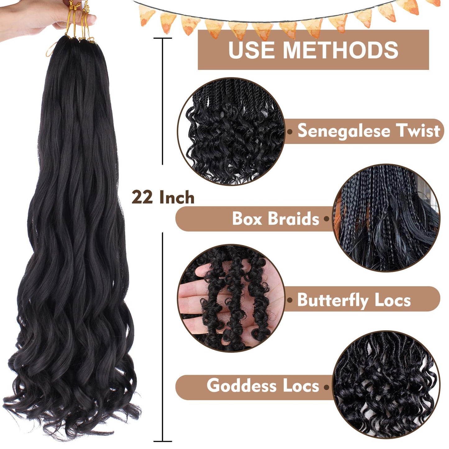 COOKOO 9 Pack Pre Stretched French Curls Braiding Hair 22 Inch 75g/Pack Ombre Brown Goddess Crochet Hair Loose Wavy Crochet Braids Hair with Curly Ends Wavy Synthetic Braiding Hair Extensions T30#