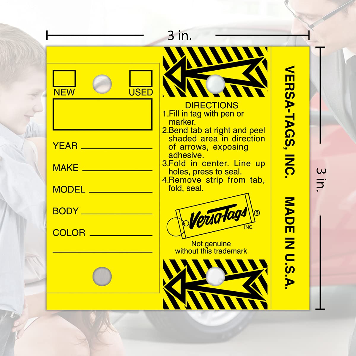 Yellow (2) Two Pack - Genuine Versa-tag Key Tags, Self-protecting (2 Boxes) (250 Tags Per Box with Metal Rings) by Versa-Tags