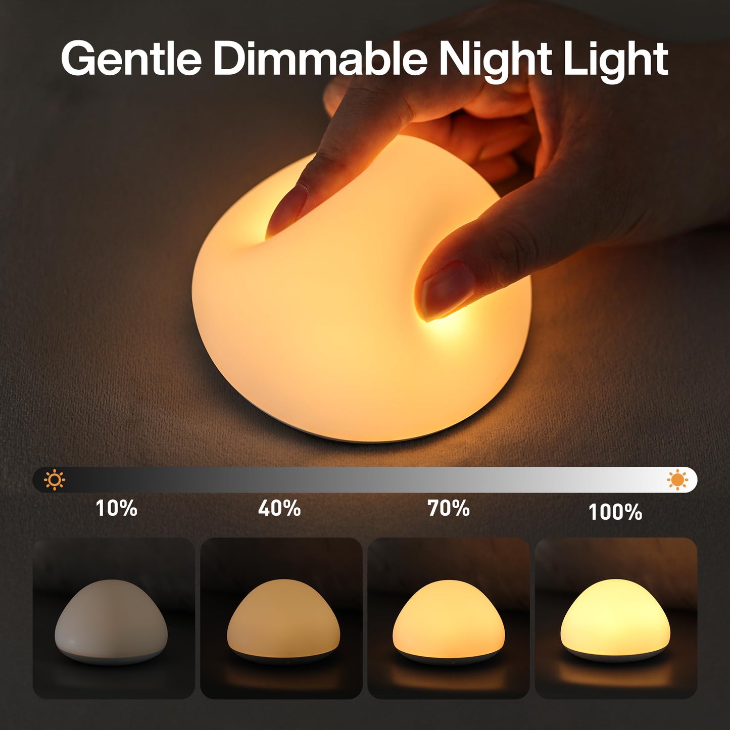 JolyWell Baby Night Light for Nursery, BPA-Free Silicone Tap Control Lamp with 4-Level Warm Light, 8 Colours, 1-Hour Timer, Rechargeable Portable Night Light for Babies and Toddlers
