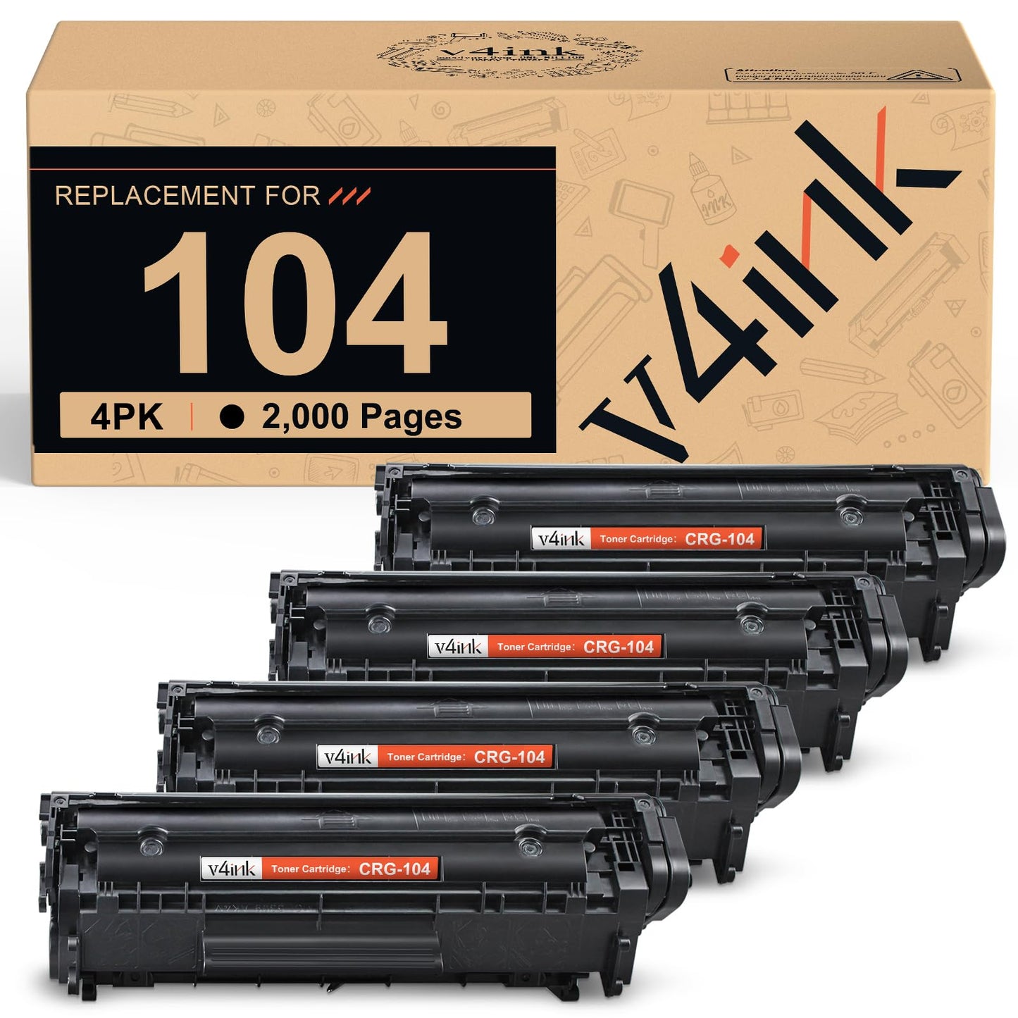 V4INK 4-Pack Compatible FX-10 FX-9 104 Toner Cartridge for Canon 104 Toner ImageClass Printer MF4100 MF4150 MF4270 MF4350d MF4370dn MF4380dn D420 D480