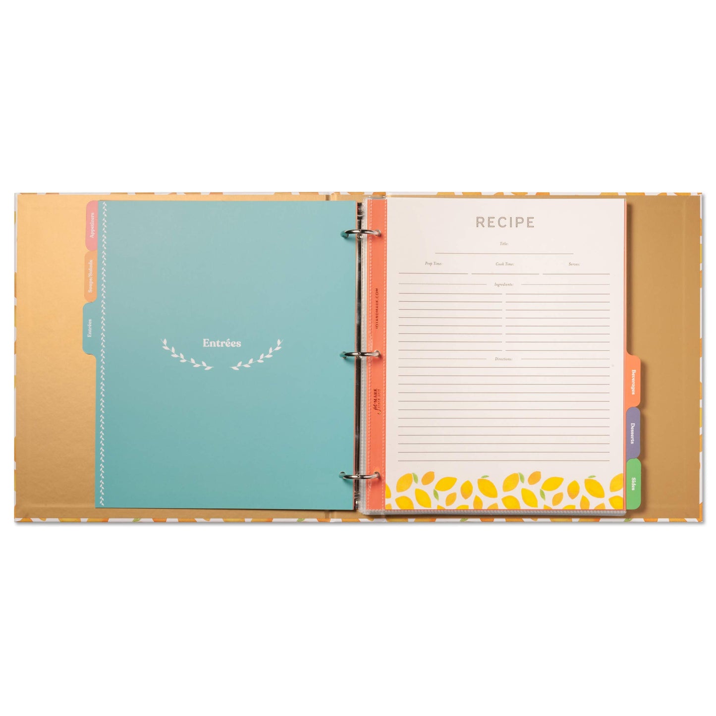 Jot & Mark 8.5" x 11" Sturdy 3 Ring Recipe Binder with Spill-Proof Clear Binder Sleeves Sheet Protector, 30 Dual-Sided Recipe Card Pages for Written & Printed Recipes, Tabbed Dividers, Lemon Twist