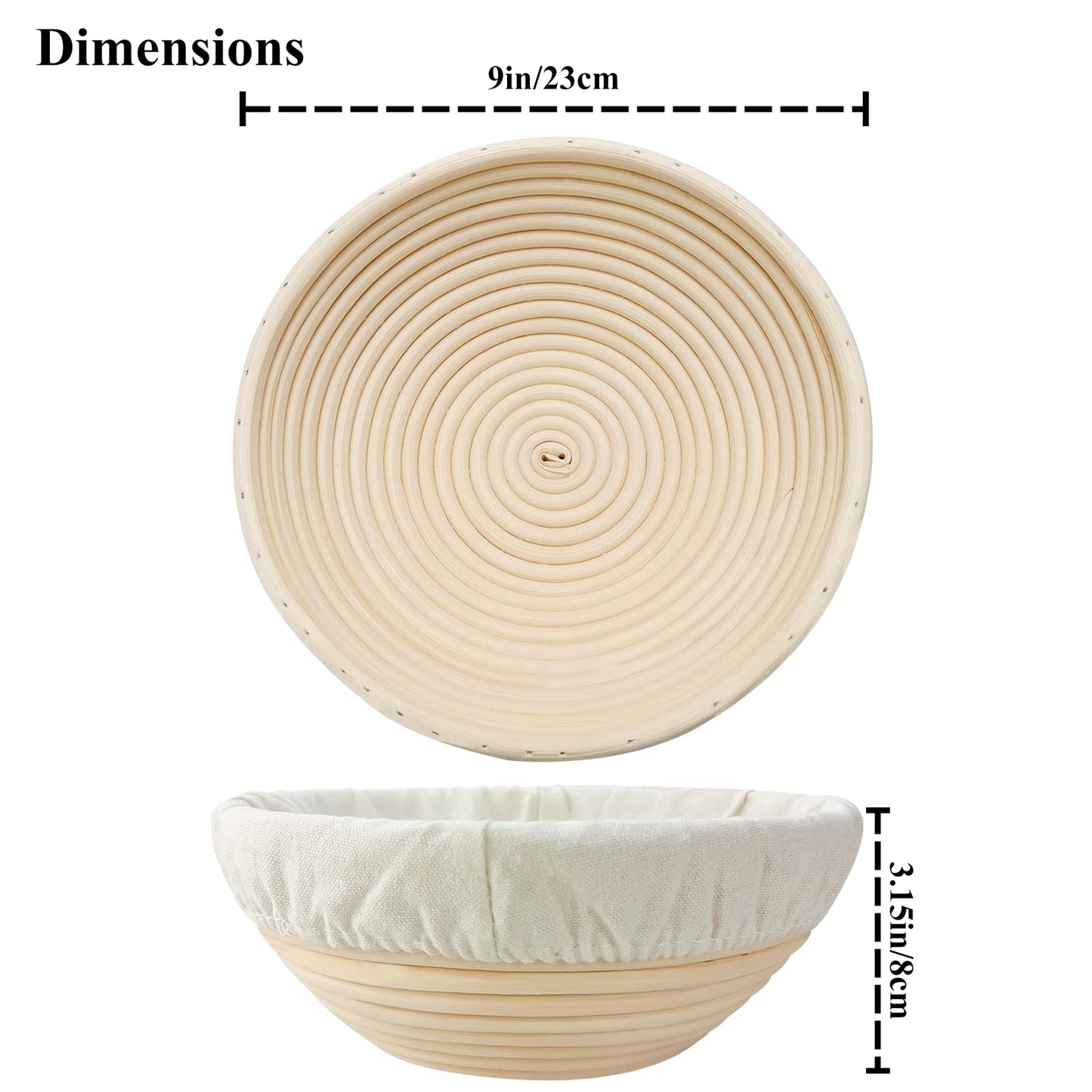 Bread Proofing Basket 9 Inch: Set of 2 Round Banneton Sourdough Proofing Bowls for Artisan Bread Making for Professionals and Home Bakers