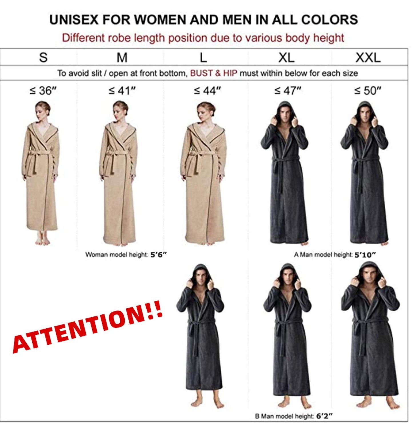 7 VEILS Women and Men MicroFleece Ultra Long Robe Floor-Length Hooded Bathrobes Lounge wear, #2 Dark Grey for Men, Large