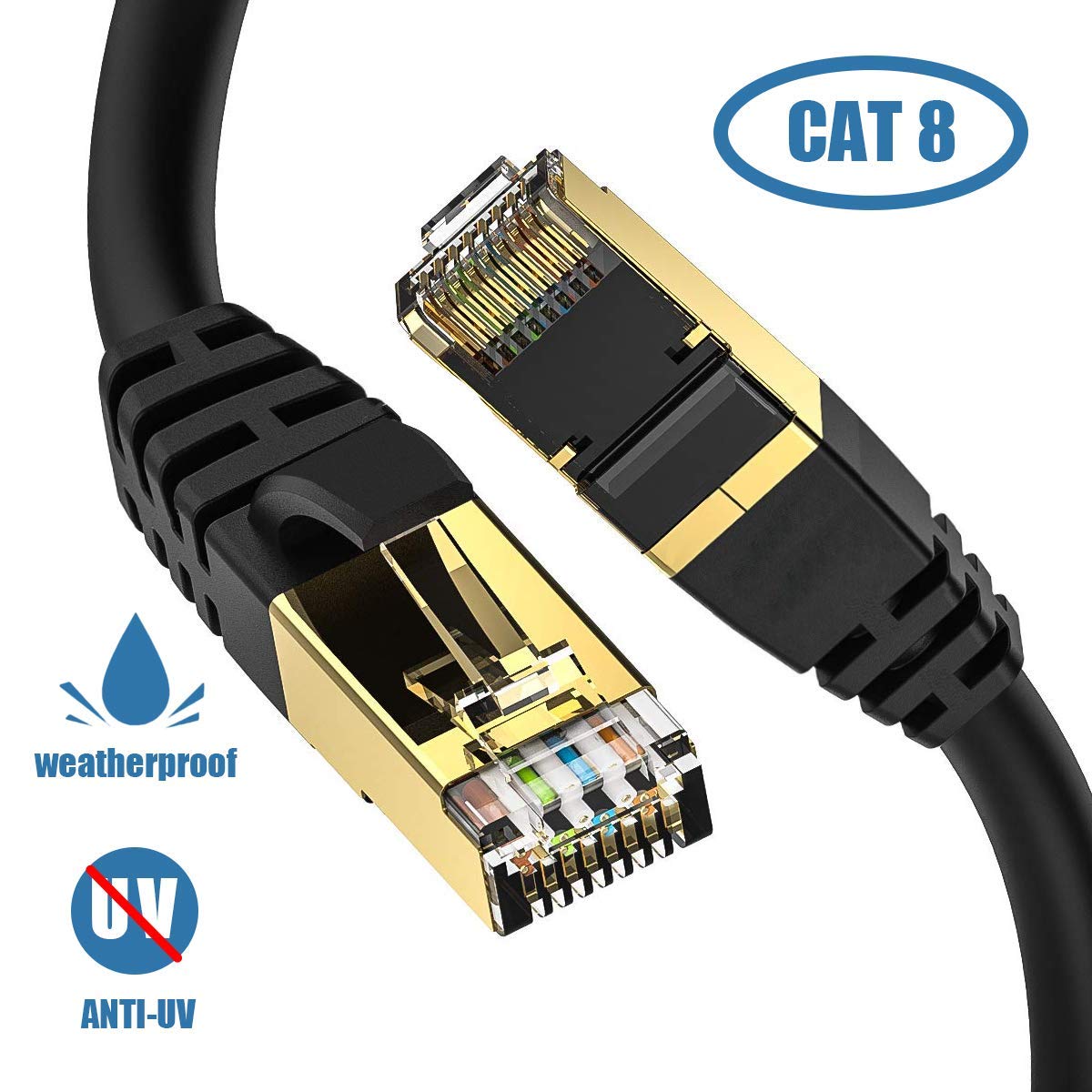Cat8 Ethernet Cable 50ft (15.3 Meters), Ethernet Cable 50 ft, Outdoor Ethernet 50ft, LAN Cable 50ft, 40Gbps 2000Mhz RJ45 Cable, High Speed Network Cable, Long Ethernet Cable for Router, Switch