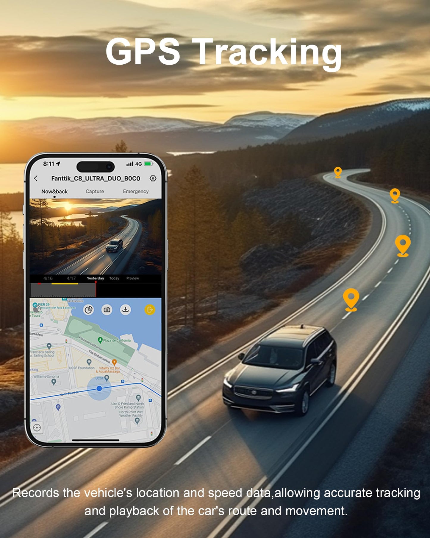 Dash Cam 4K Ultra HD, Front Dash Camera for Cars Built-in GPS, 5.8GHz WiFi, APP Control, 3.2" IPS Screen, Night Vision, Wide Angle, WDR, 24H Parking Mode,Included 64GB Card and 48W 2- Port Car Charger