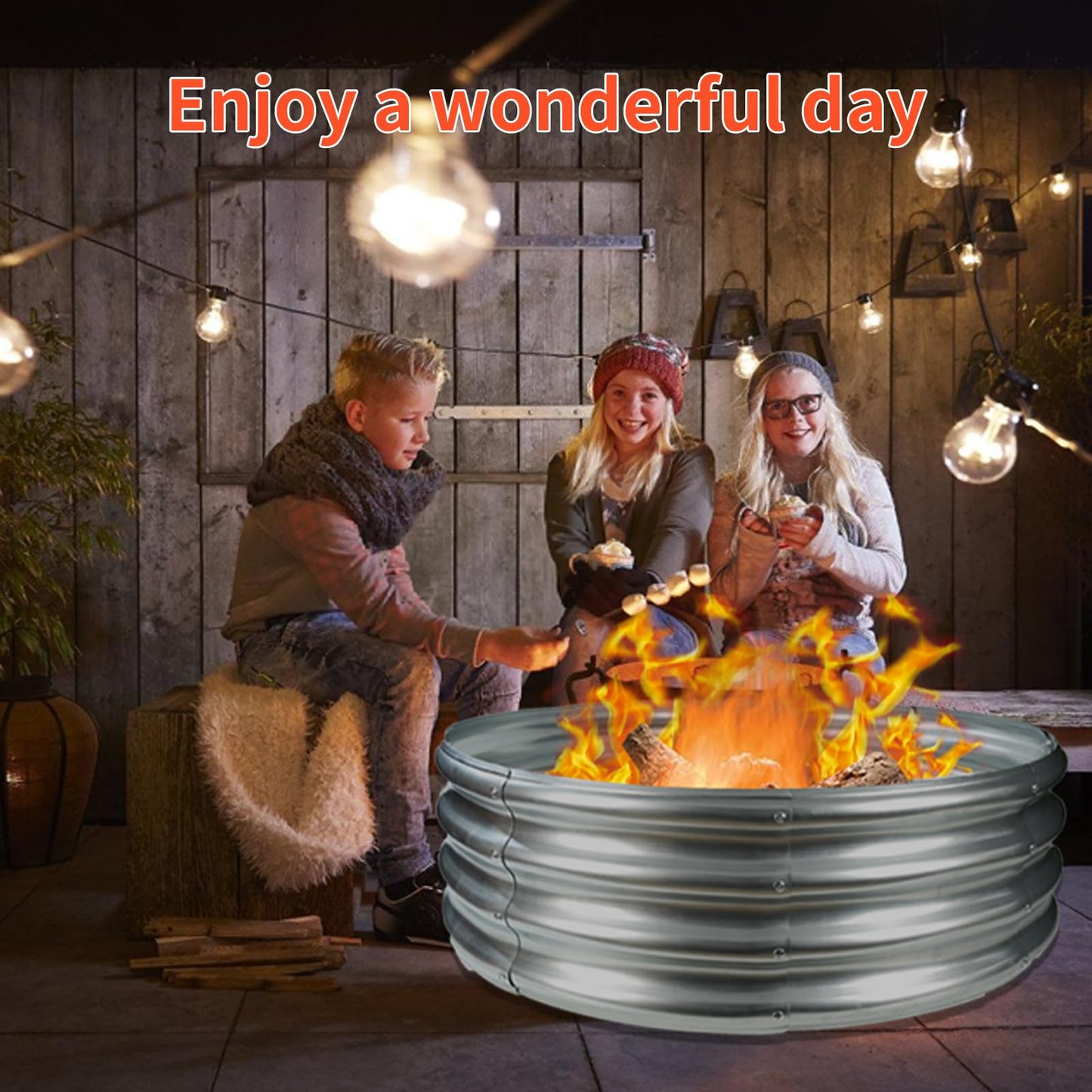 48 Inch Round Galvanized Fire Pit Ring/Fire Ring - Foldable and Perfect for Outdoor Gatherings and Campfires in The Yard/Garden/Park/Beach (4 FT Diameter, Silver)