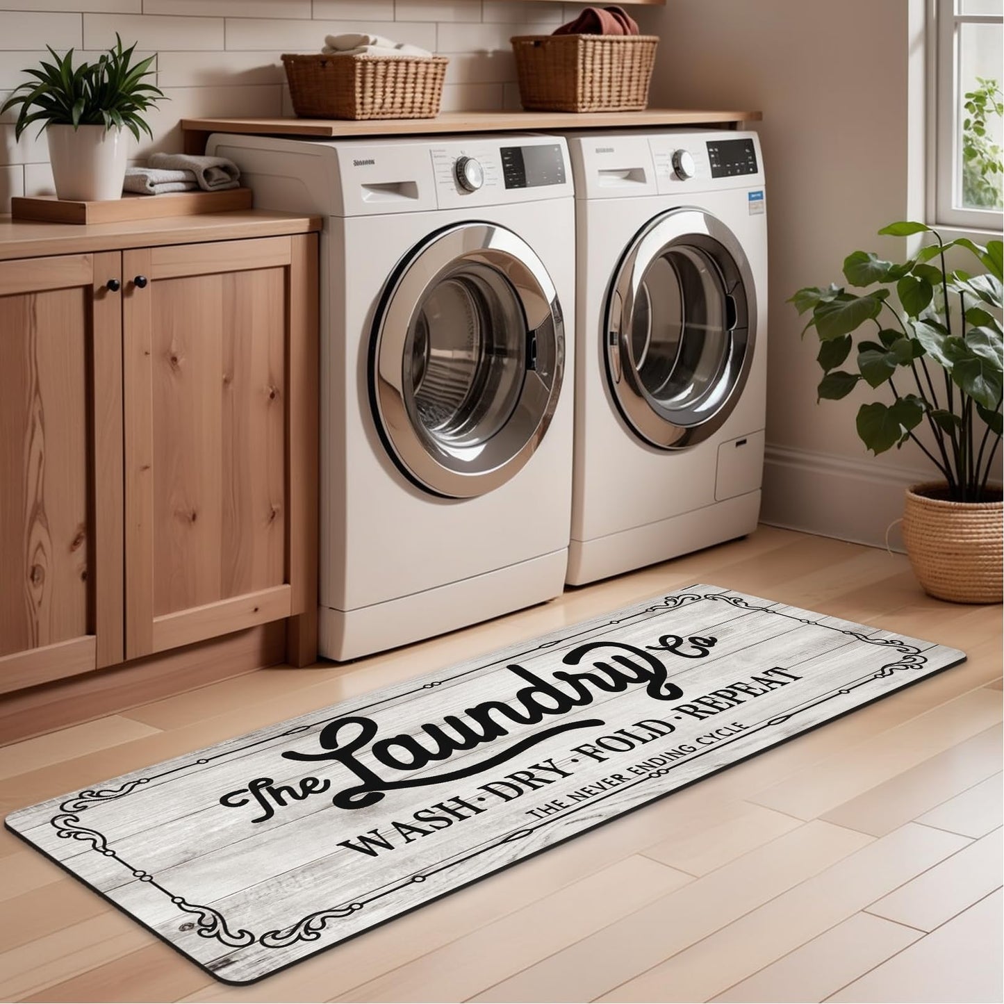 Pauwer Laundry Room Rug Runner 20"x60" Waterproof Laundry Mat Non Slip Kitchen Mats for Floor Farmhouse Washable Floor Mat Runner Rug for Mudroom Washroom Bathroom Decor