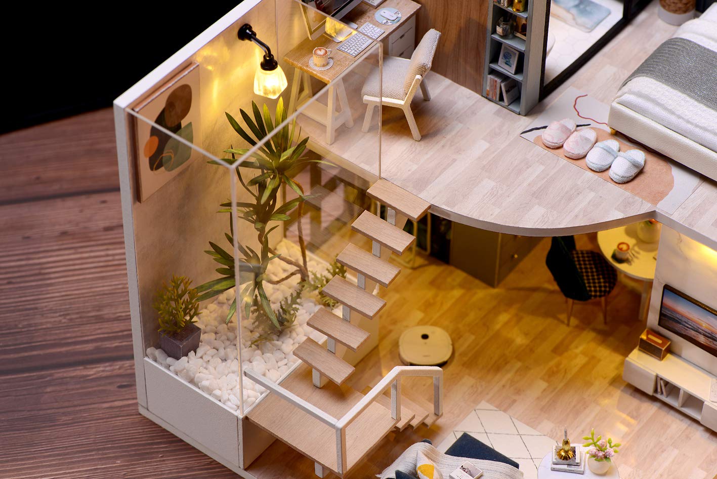 CUTEROOM DIY Miniature Dollhouse Kit with Furniture,Wooden Doll House Plus Music Movement & LED Lights, 1:24 Scale DIY House Kit Best Birthday Gifts (L032)