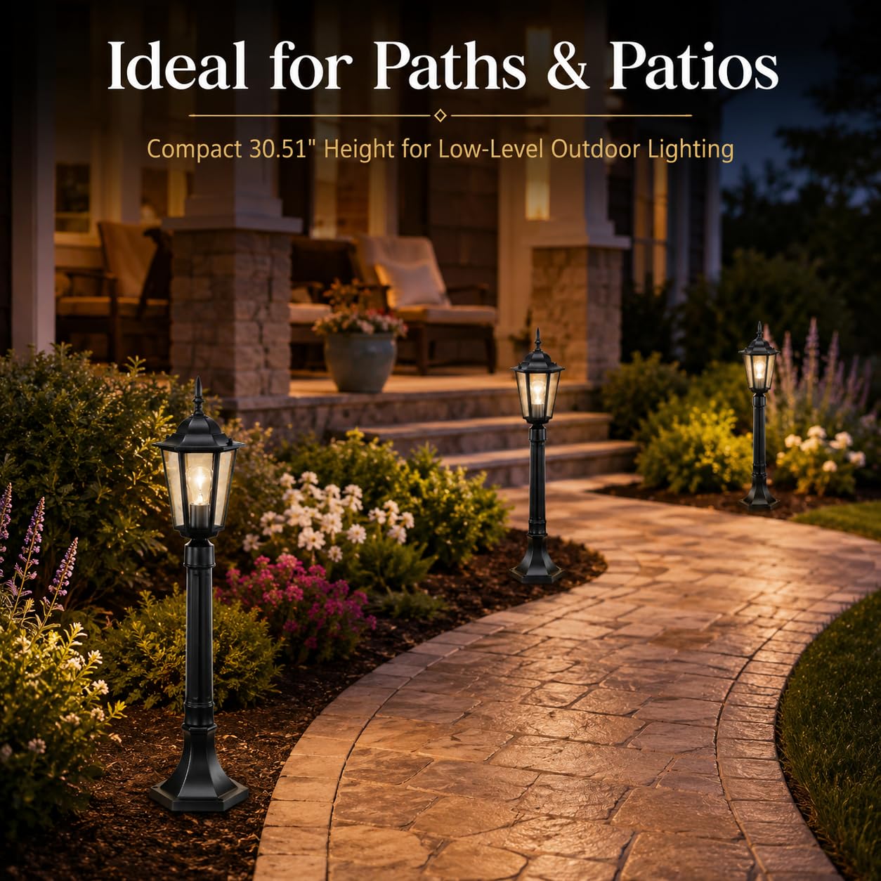 42" Outdoor Post Light Fixture, Hardwired Black Surface Mount Lamp Post Light with Clear Glass, Adjustable Height Aluminum Outdoor Pole Light, E26 Post Lantern for Yard, Garden, Driveway, Patio