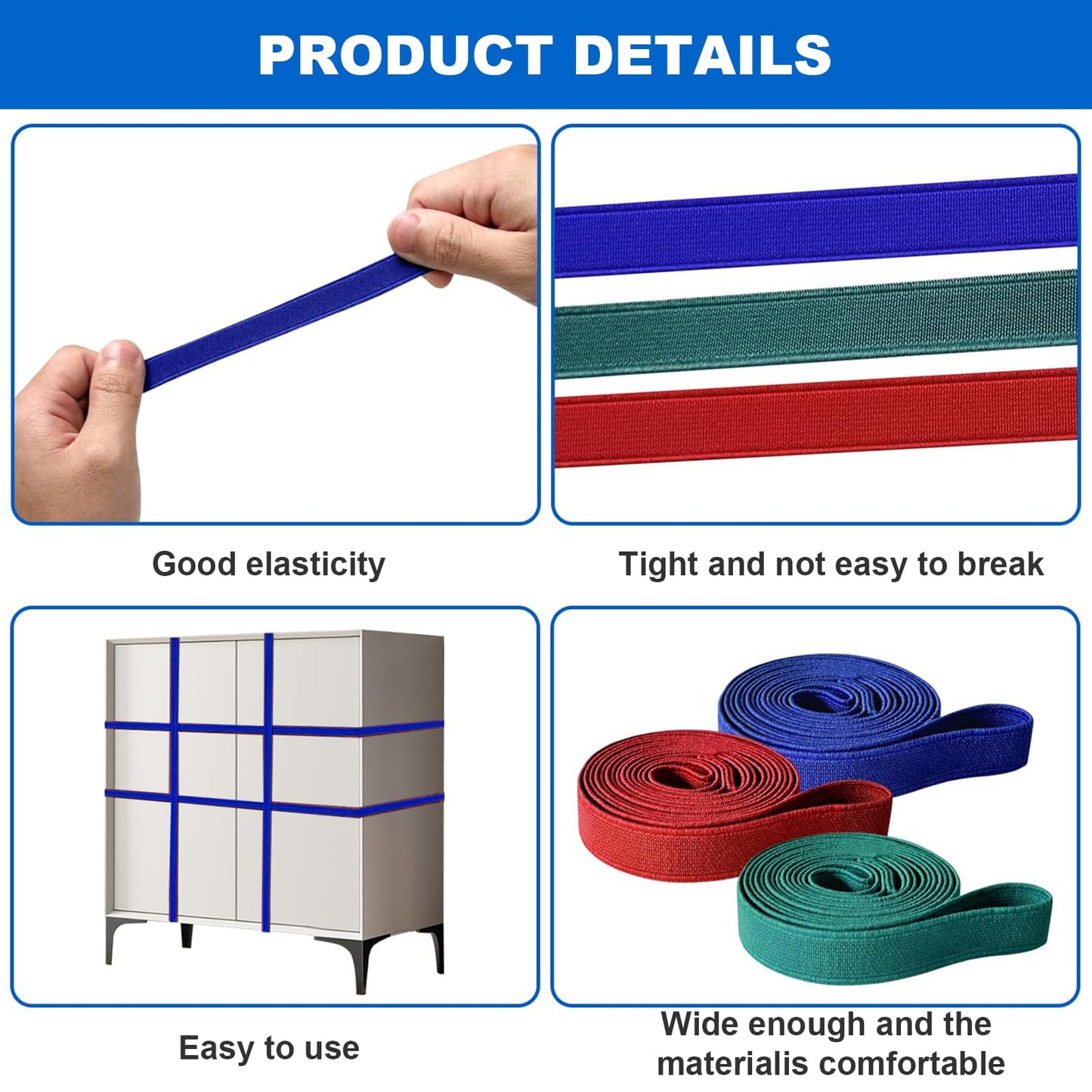 Extra Large Moving Rubber Bands,42" 36" 30"Extra Strength Mover Rubber Bands for Furniture,Moving Blanket Rubber Band,Elastic Bands for Secure Packing, Pallets, Boxes (Red,Blue,Green) (24 Pack)
