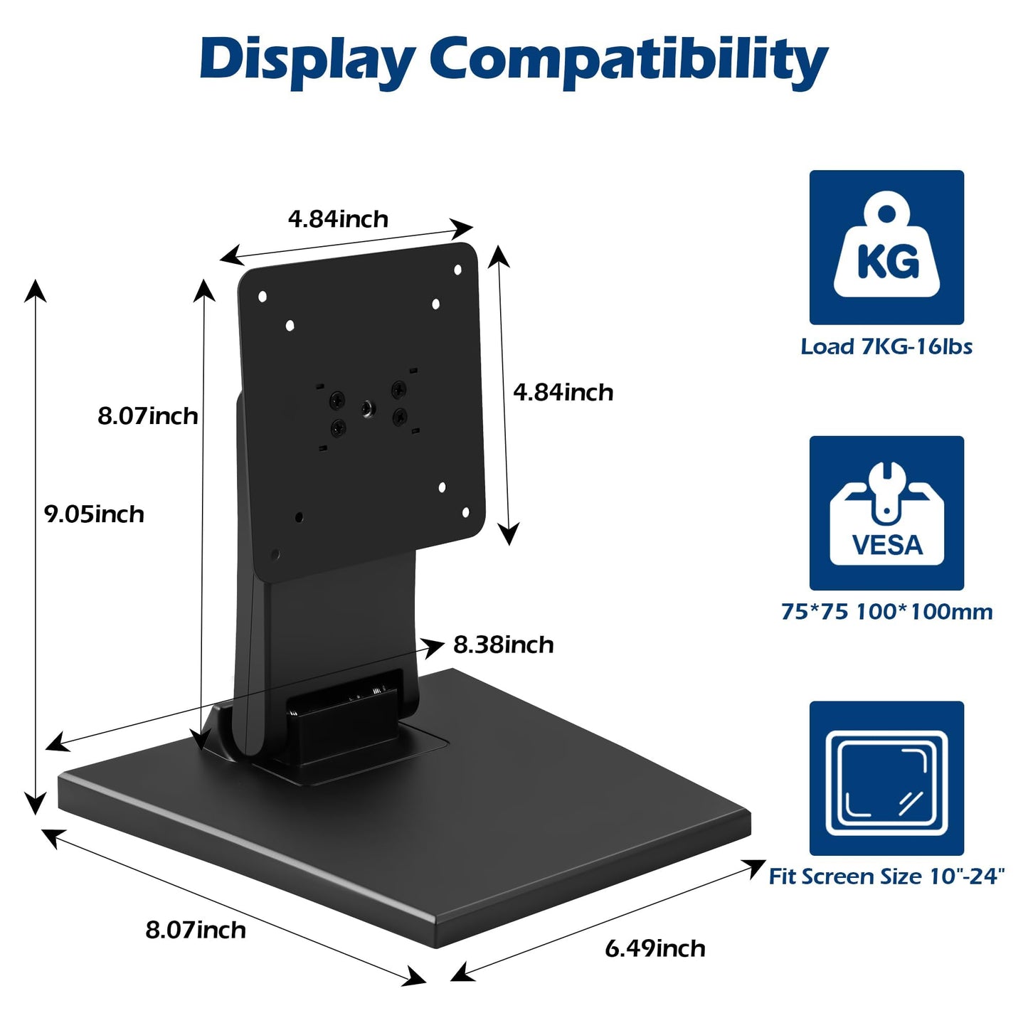 WEARSON Touch PC Monitor Stand - For All-in-one PC,Kiosk,AIO VESA 75&100mm Monitor Base Adjustable Folding Flat