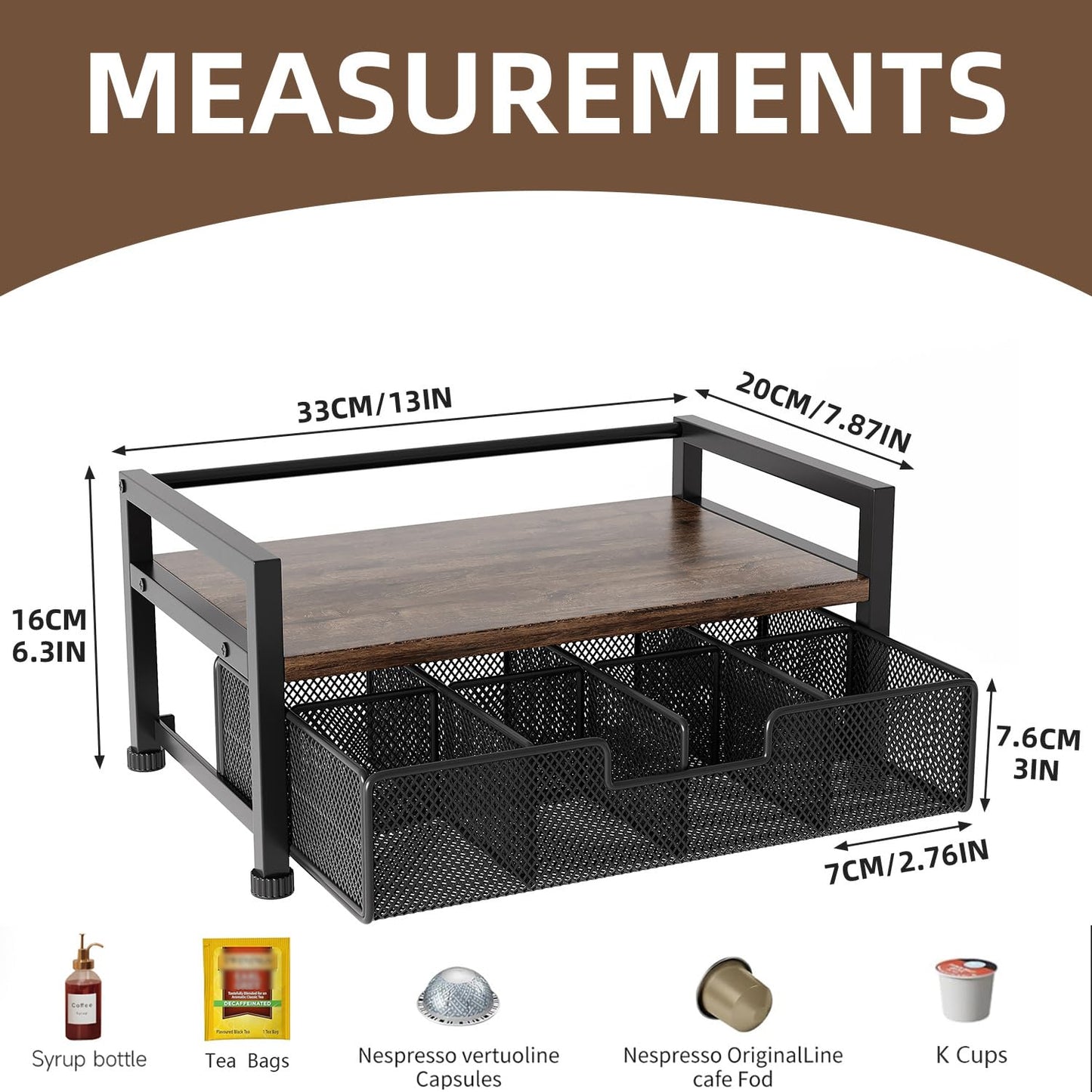Metal Tea Bag Box Organizer Storage, Tea Bag Holder Organizer Caddy with Drawer,Tea Station Chest Container Accessories,Black (2 Tier)