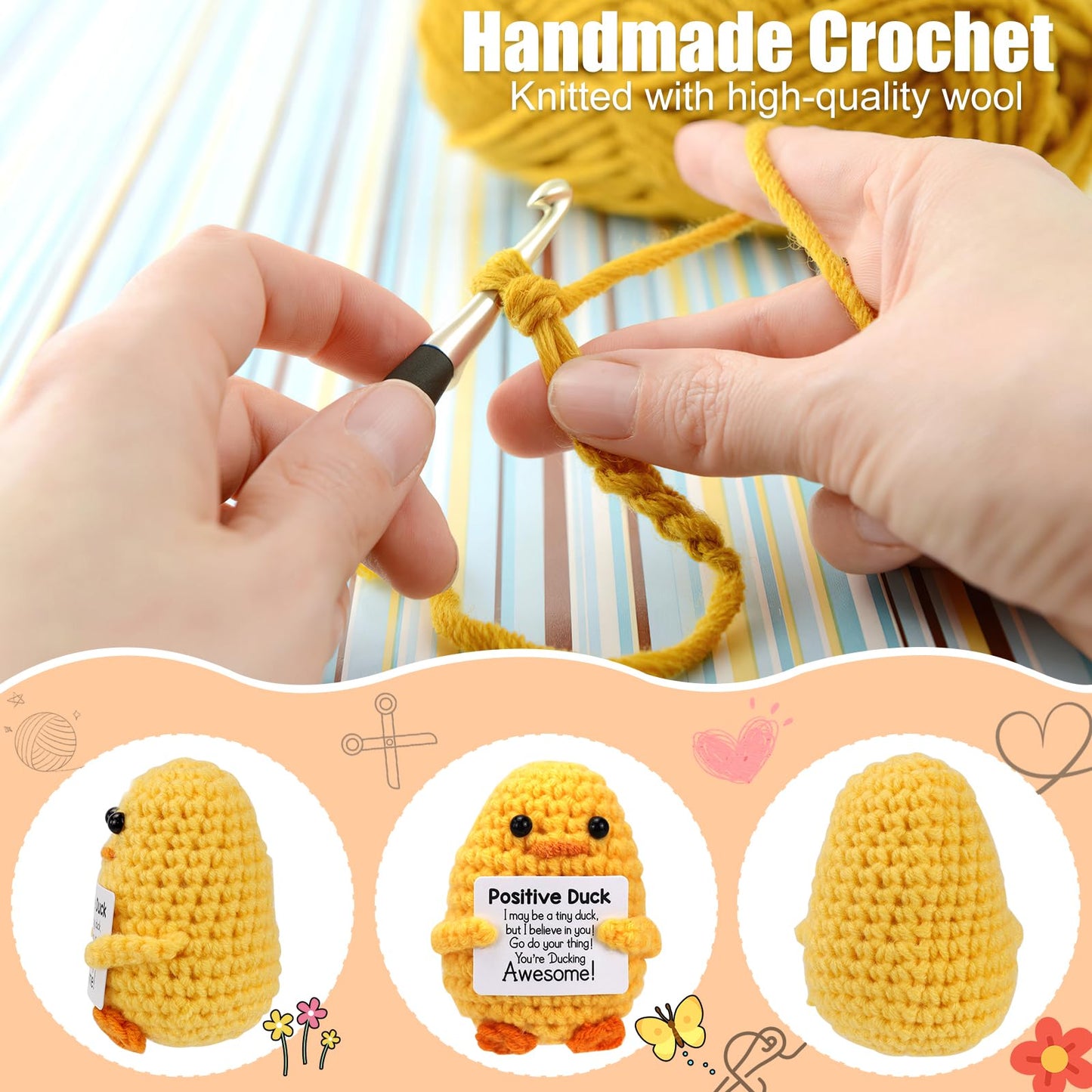 20 PCS Mini Positive Crochet Animals Bulk with Inspirational Cards Emotional Support Crochet Dolls Handmade Graduation Teacher Employee Appreciation Gifts for Teen Women Men Coworkers