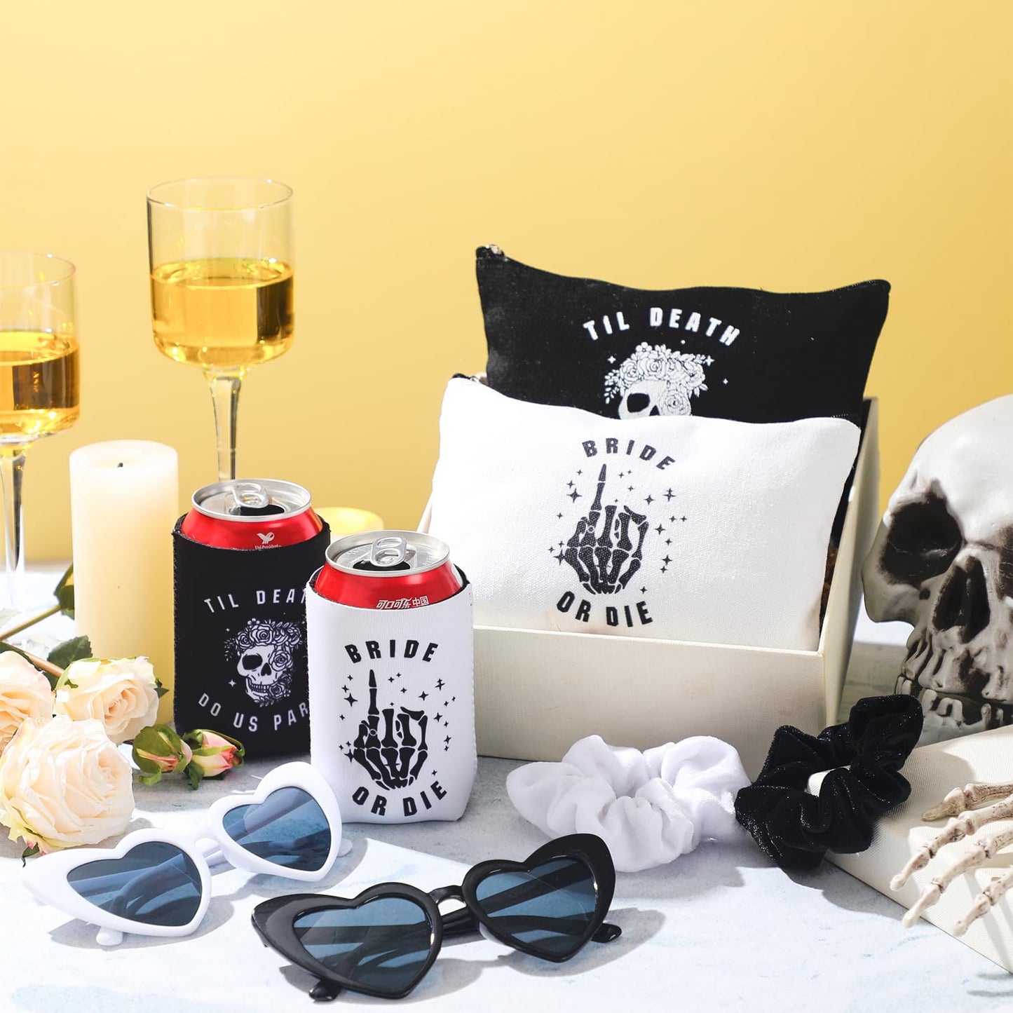 Norme Bride or Die Bachelorette Party Supplies Till Death Do Us Party Decor with Can Sleeve Bag Scrunchie Sunglasses(28 Pcs)