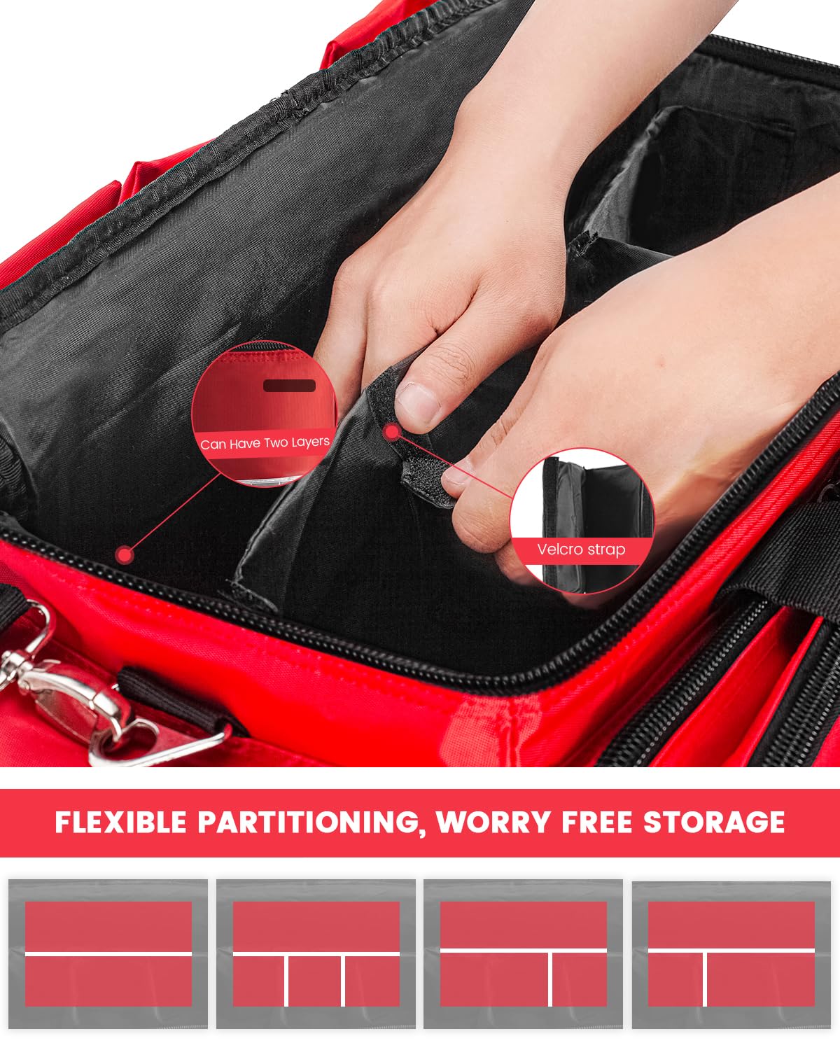 PTAHON Medical Bag - First Aid Bag Empty, EMT Bag for EMTs, Paramedics & First Responders, 25.8" Water-Resistant, 360° Reflective, 4 Dividers, 3 Removable Transparent Pouches, Padded Detachable Strap