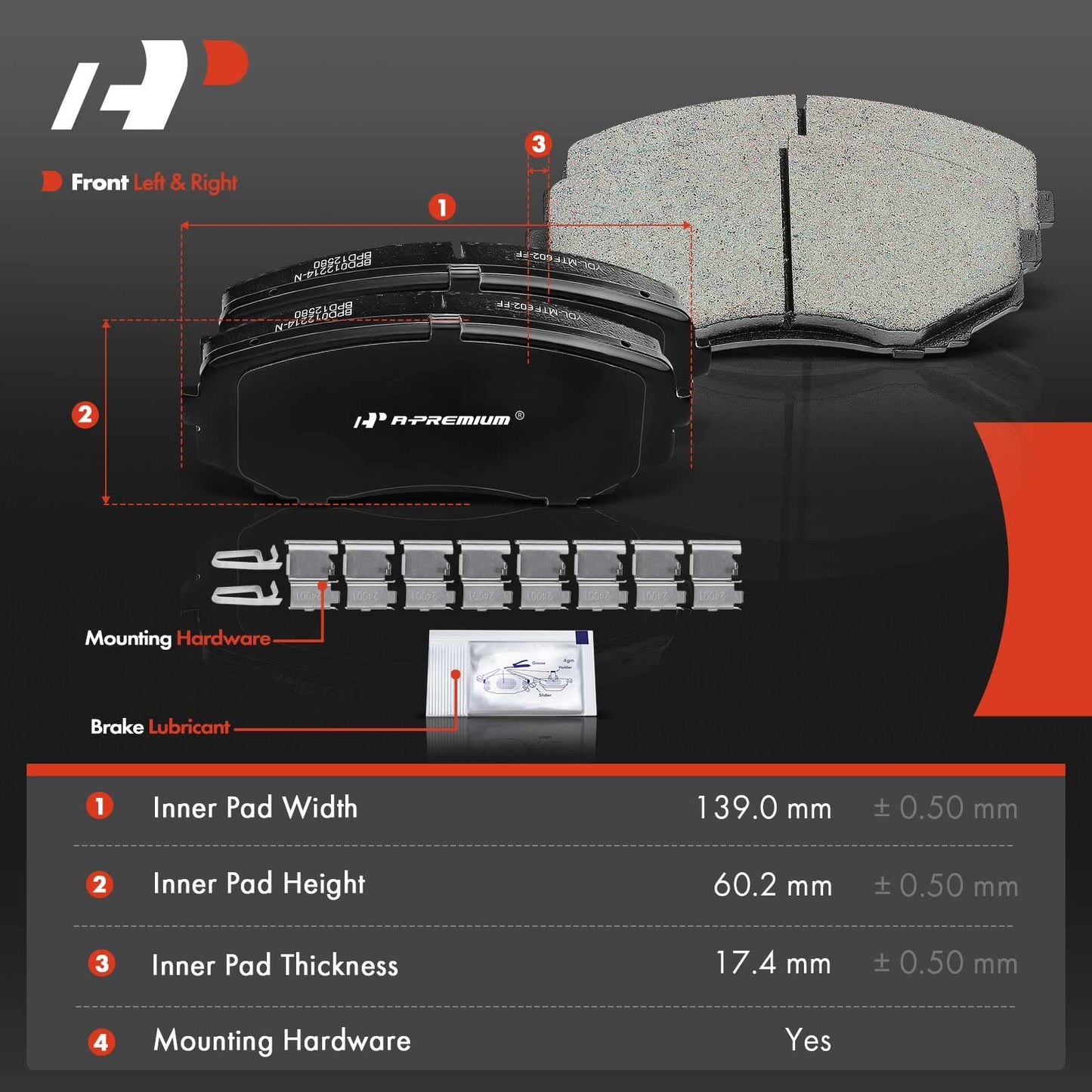 A-Premium Front Ceramic Disc Brake Pads Set Compatible with Select Ford, Lincoln and Mazda Models - Edge 2007-2016, MKX 2007-2015, CX-5 2019-2021, CX-7 2007-2012, CX-9 2007-2021, with Hardware, 4 Pcs