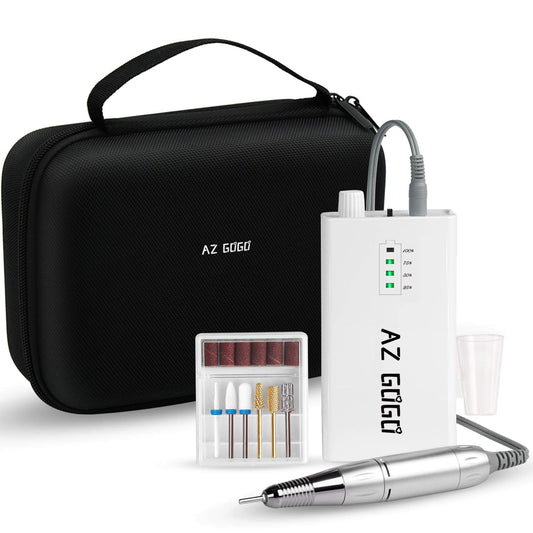 AZ GOGO Efile Nail Drill Machine, 30000 RPM Professional Portable Nail Drill for Acrylic Nails - E-File Manicure/Pedicure Kit with EVA Bag (White)