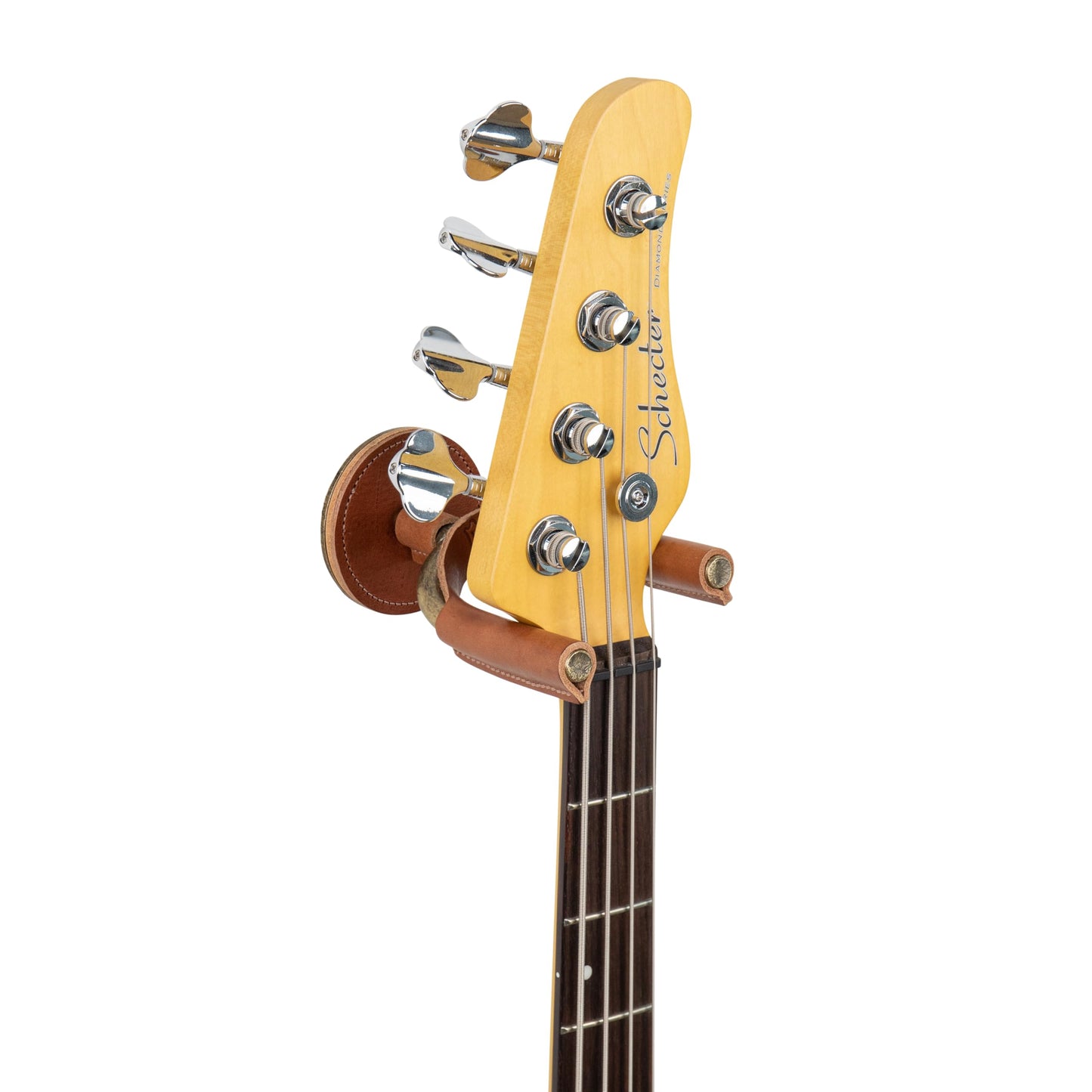 Levy's Leathers Forged Steel Guitar Hanger; Brass Metal with Tan Veg-Tan Leather Yoke Wraps (LVY-FGHNGR-BRTN)