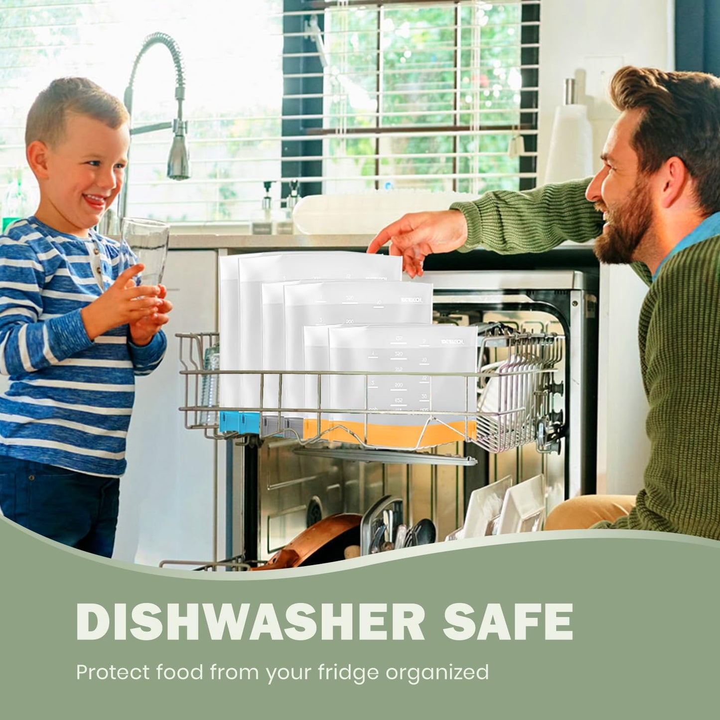 Dishwasher Safe Reusable Storage Bags Stand Up - BPA Free PEVE Reusable Sandwich Bags - Leakproof Gallon Freezer Bags, Silicone Food Storage Bags (24 Pack- 8Gallon + 8Sandwich + 8Snack)