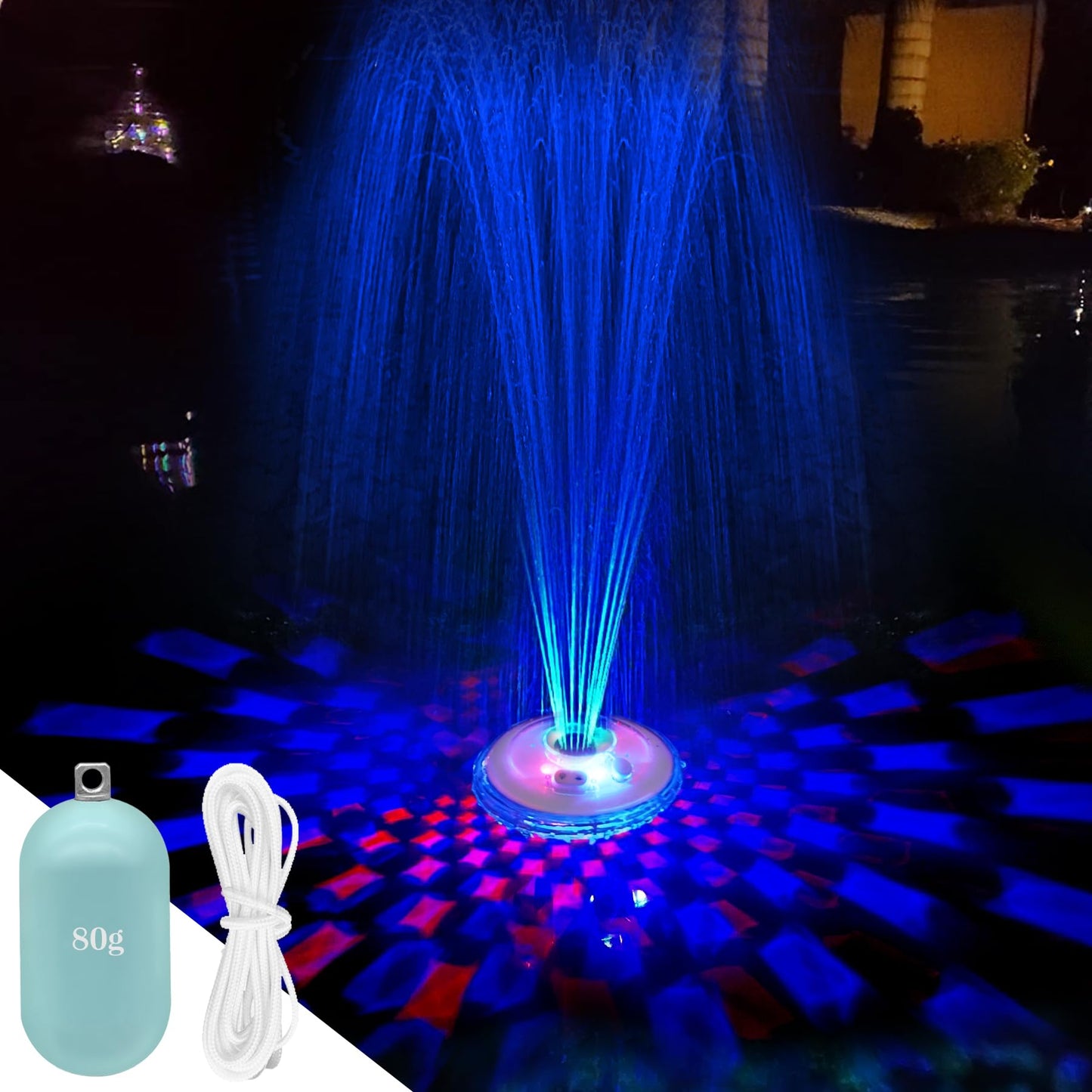 LanAqua Floating Pool Fountain with Underwater Light Show,Pool Water Fountain Rechargeable Battery Powered,2 Spray Modes Pool Fountain Pump,Pool Fountains for Inground Above Ground Pools-1PC