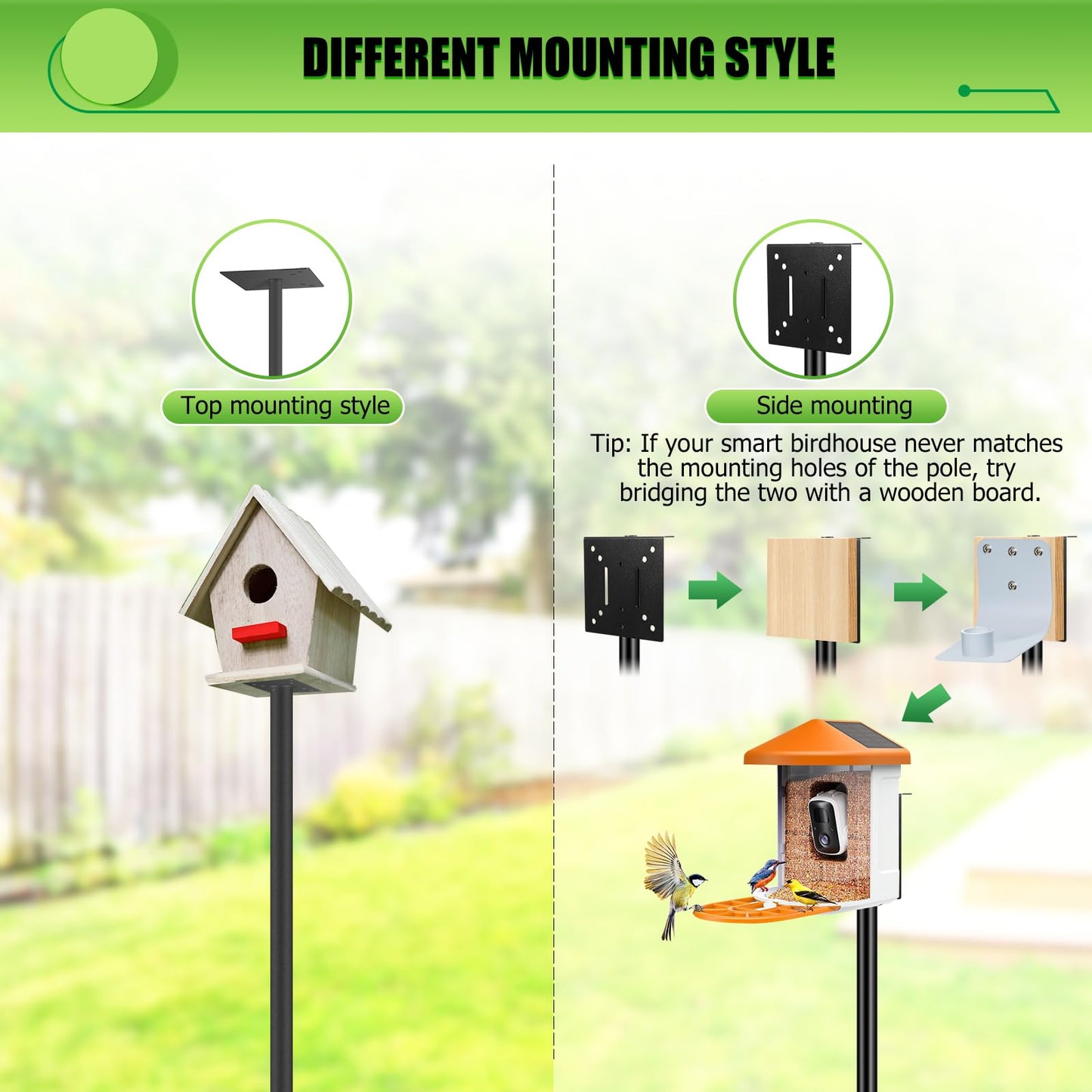 92 Inch Smart Bird Feeders Pole for Outdoor, Heavy Duty Bird House Pole Mount Kit Bird Feeding Station Kit with Squirrel Guard Baffle 4 Hanging Shepherds Hooks for Attracting Wild Birds