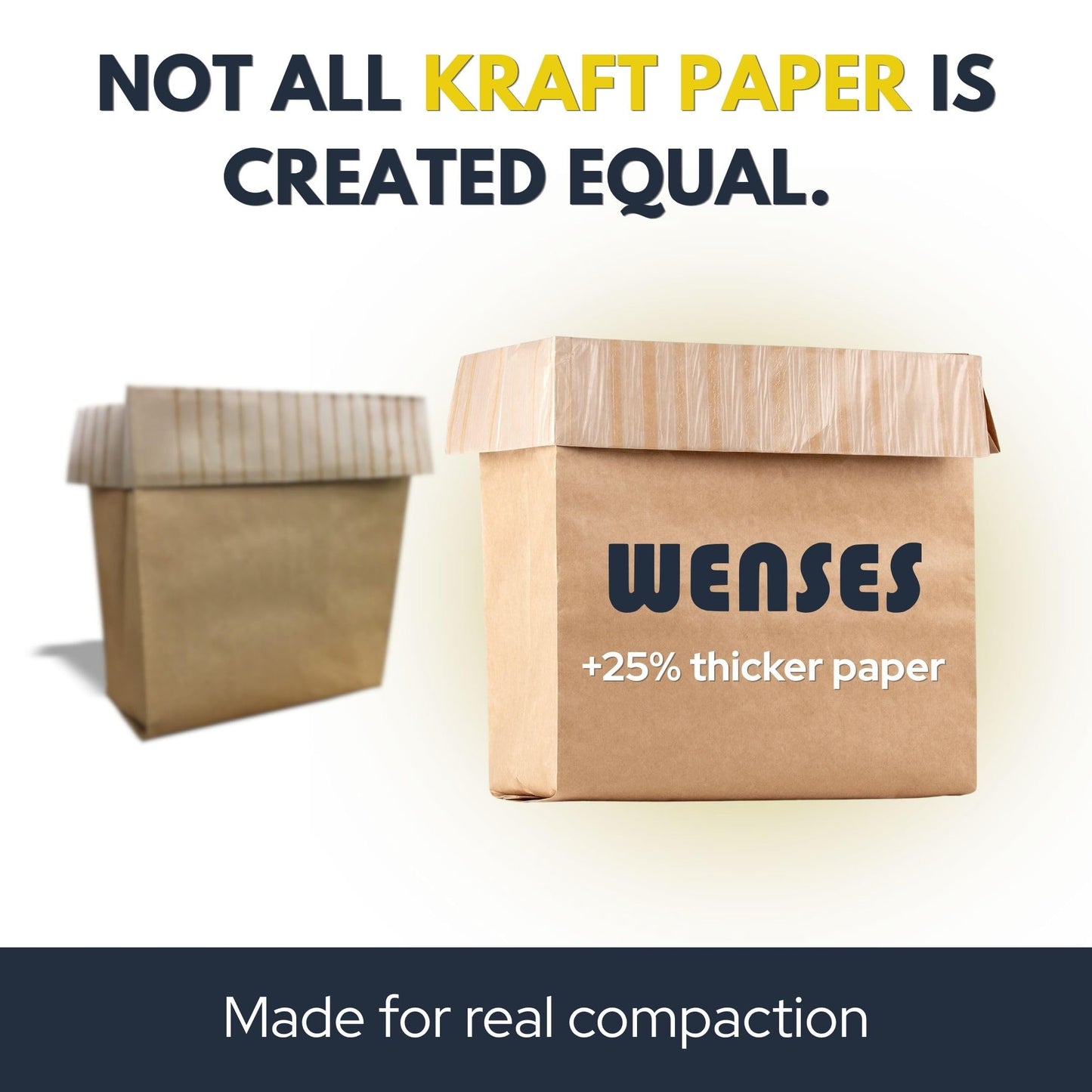 Wenses Trash Compactor Bags for Kitchen (12-Pack), 25% Thicker Kraft Paper Compactor Bags with Leak-Proof Liner & Sticker Seals