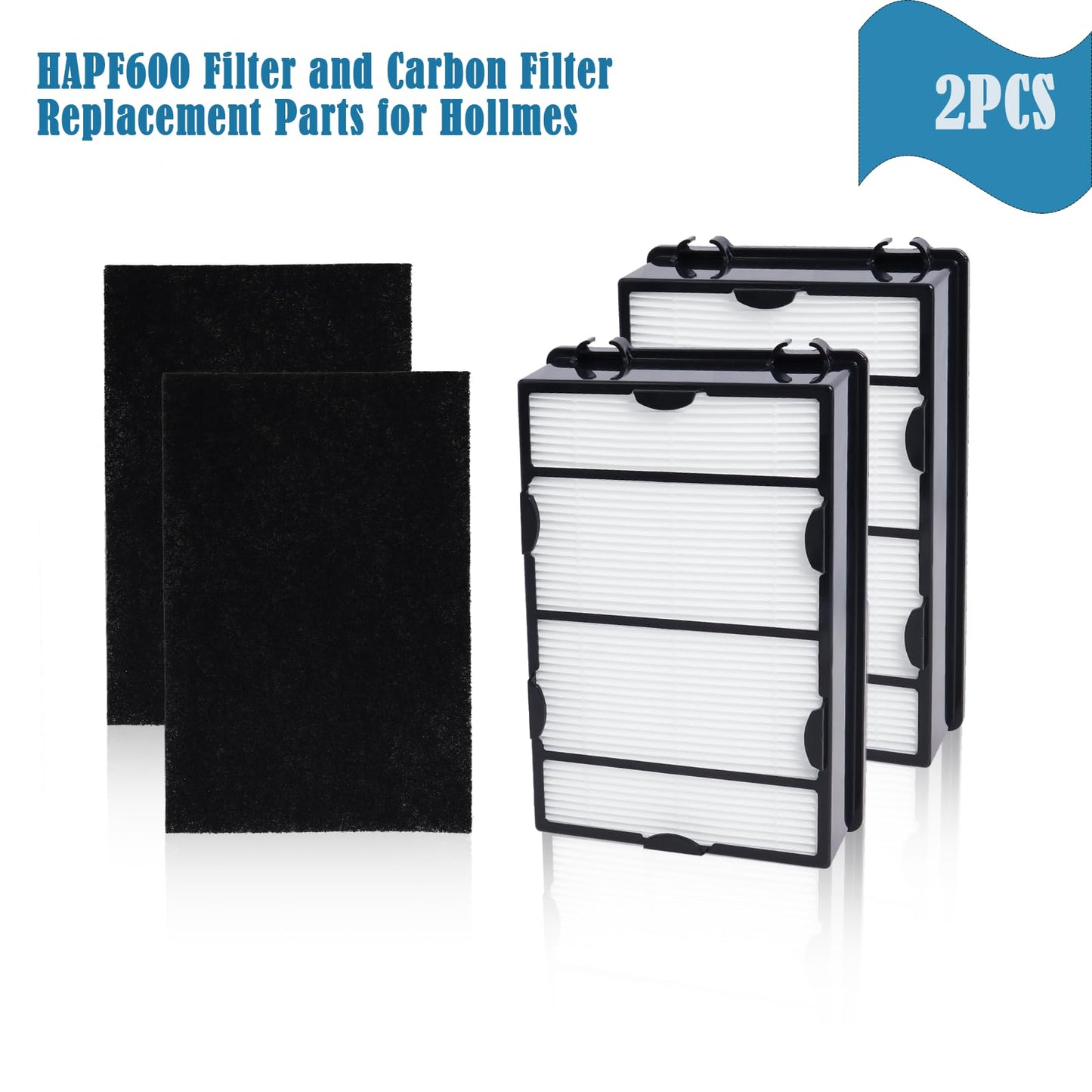 HAPF600 HEPA Filter Replacement Compatible with Holmes Air Purifier HAPF600 HAPF8650 HAP615 HAP625 HAP650, 2 Filter Replacement &2 Carbon Pre-Filters, Part #HAPF600D, HAPF600D-U2