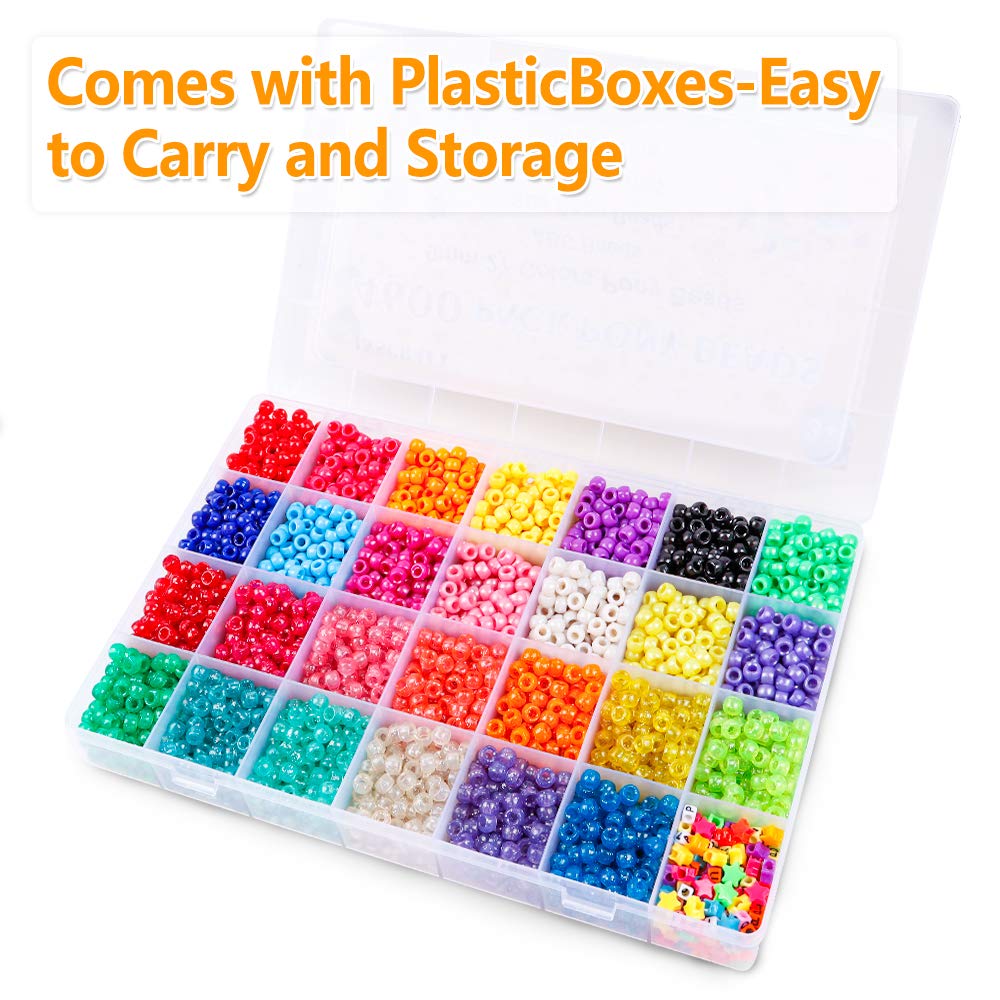 Pony Beads, 4,600 pcs 9mm Pony Beads Set in 27 Colors with Letter and Star Beads and Elastic String for Bracelet Jewelry Making by INSCRAFT