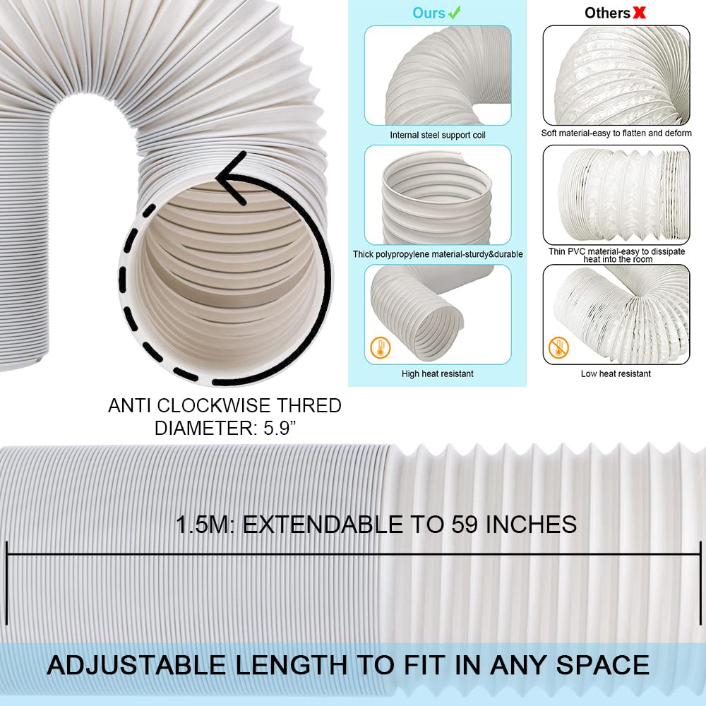 Kerykwan Portable Air Conditioner Window Door Kit with 5.9 Inch Exhaust Pipe Adjustable AC Channel Ventilation Kit Universal AC Sealing Panel for Horizontal Window and