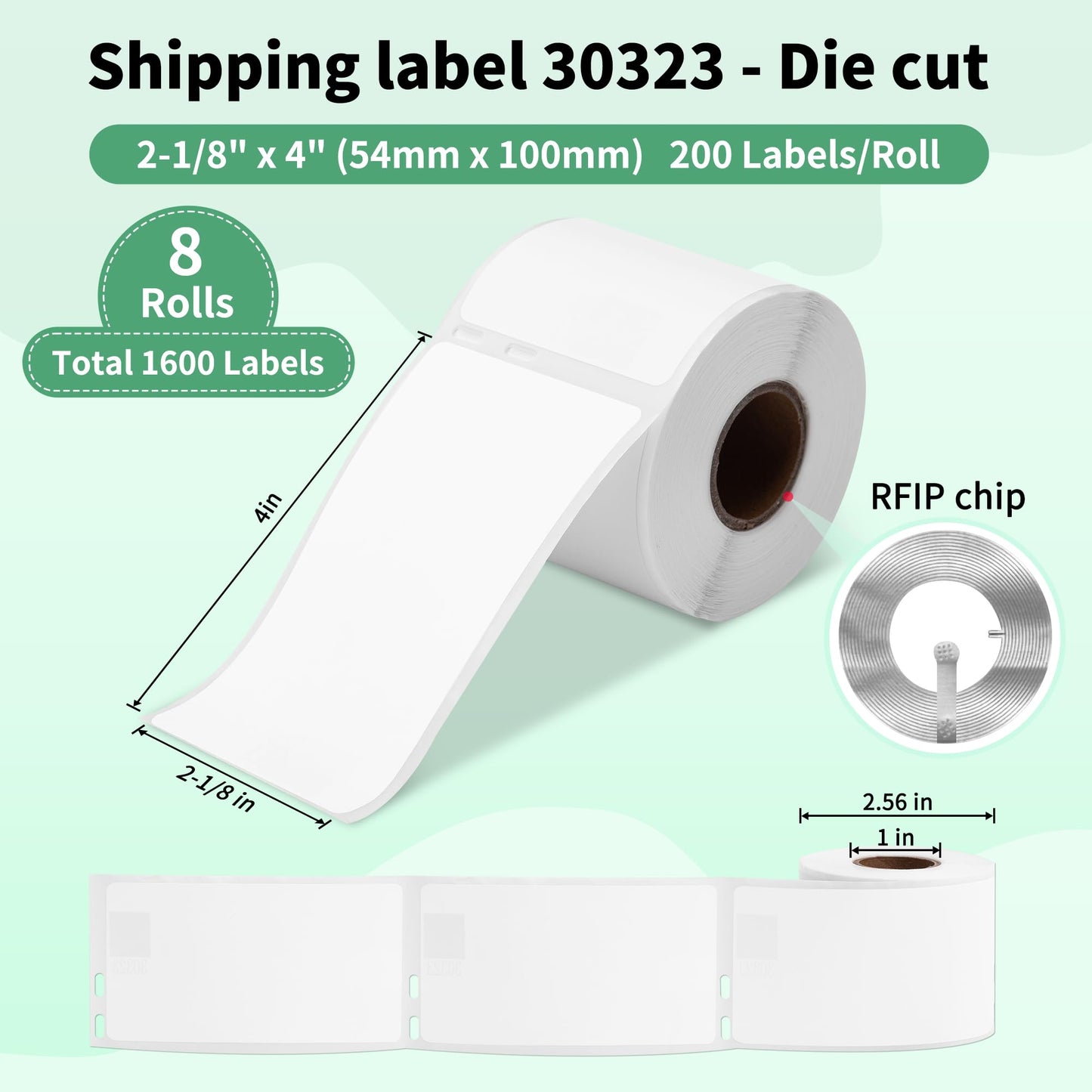 8 Rolls Compatible with Dymo LabelWriter 550 Shipping/Address Label 30323 (2-1/8" x 4") for Label Writer 5XL, 450 Desktop Printers, 200/ Roll, Chip in