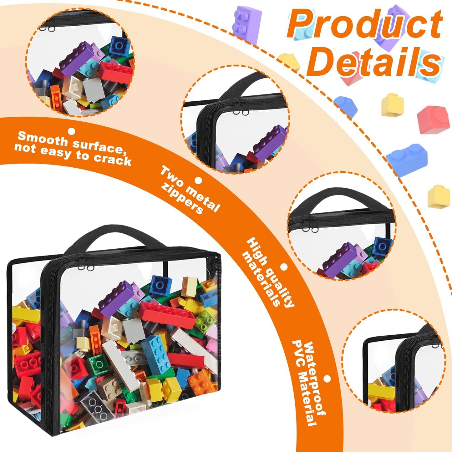 10 Pack Clear PVC Organizing Bags with Zippered Closure,11.8"×9.8"×3.9" Toy Storage Bags, Waterproof Organizer Bags for Board Games, Building Blocks, Clay,XL